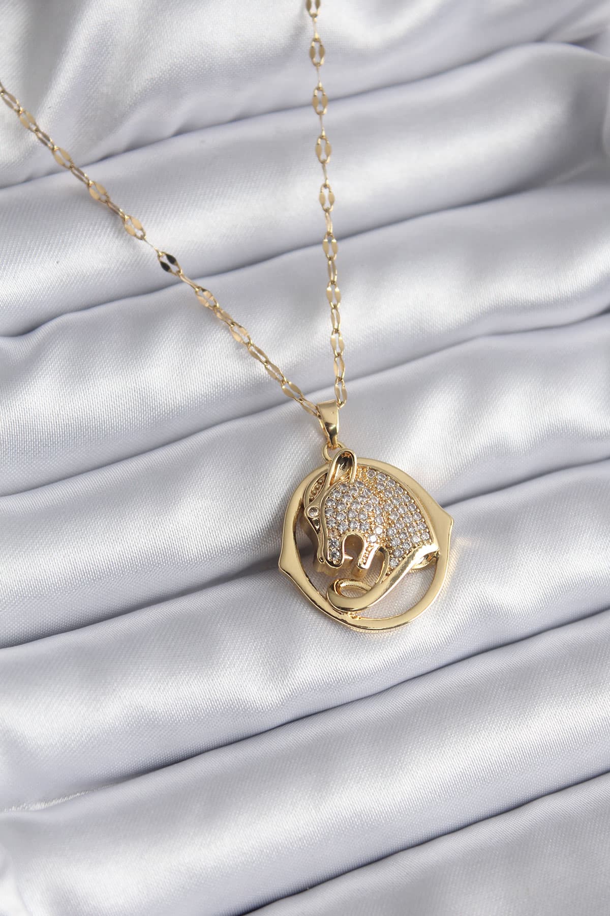 316L Çelik Gold Renk Zirkon Taşlı Model Kadın Kolye