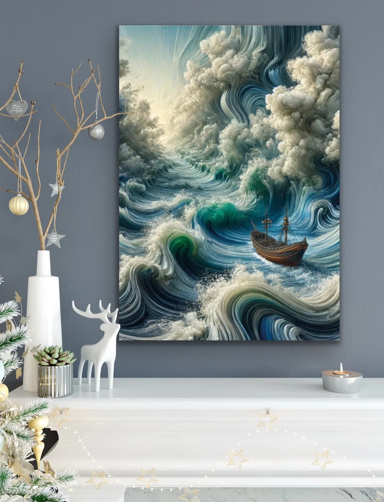 Okyanustaki Yalnız Gemi Kanvas Tablo 70x100cm