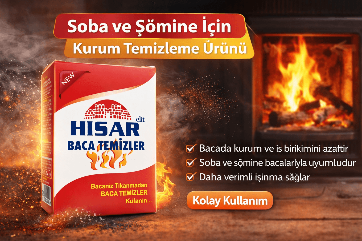 Hisar Elit Baca Temizleyici Soba ve Şömine İçin Kurum Temizleme Ürünü