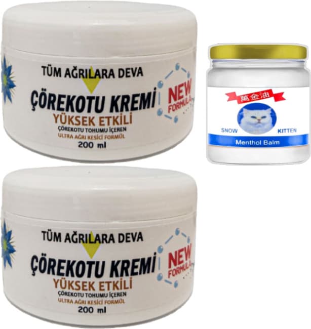Çörekotu Çörek Otu Kremi White Box 2 Adet 200 ml + Snow Kitten 50 ml Menthol Balm / Seti