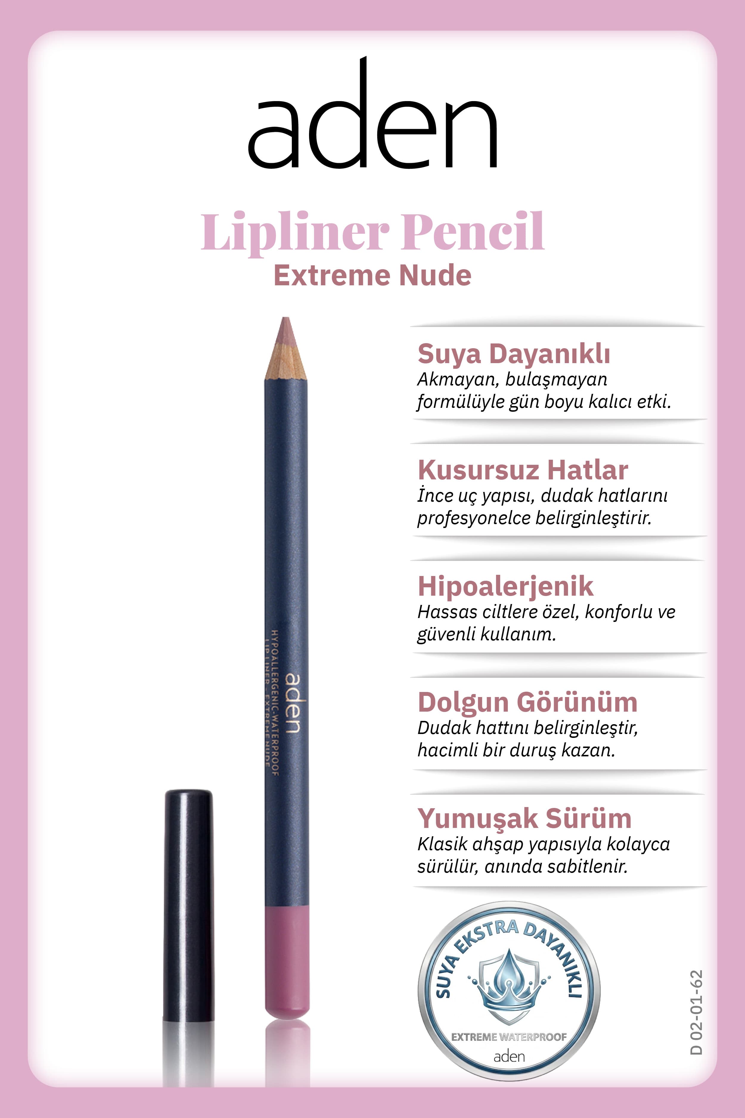 Aden Lipliner Pencil - Dudak Kalemi 62 Extreme Nude(Doğal Bej)