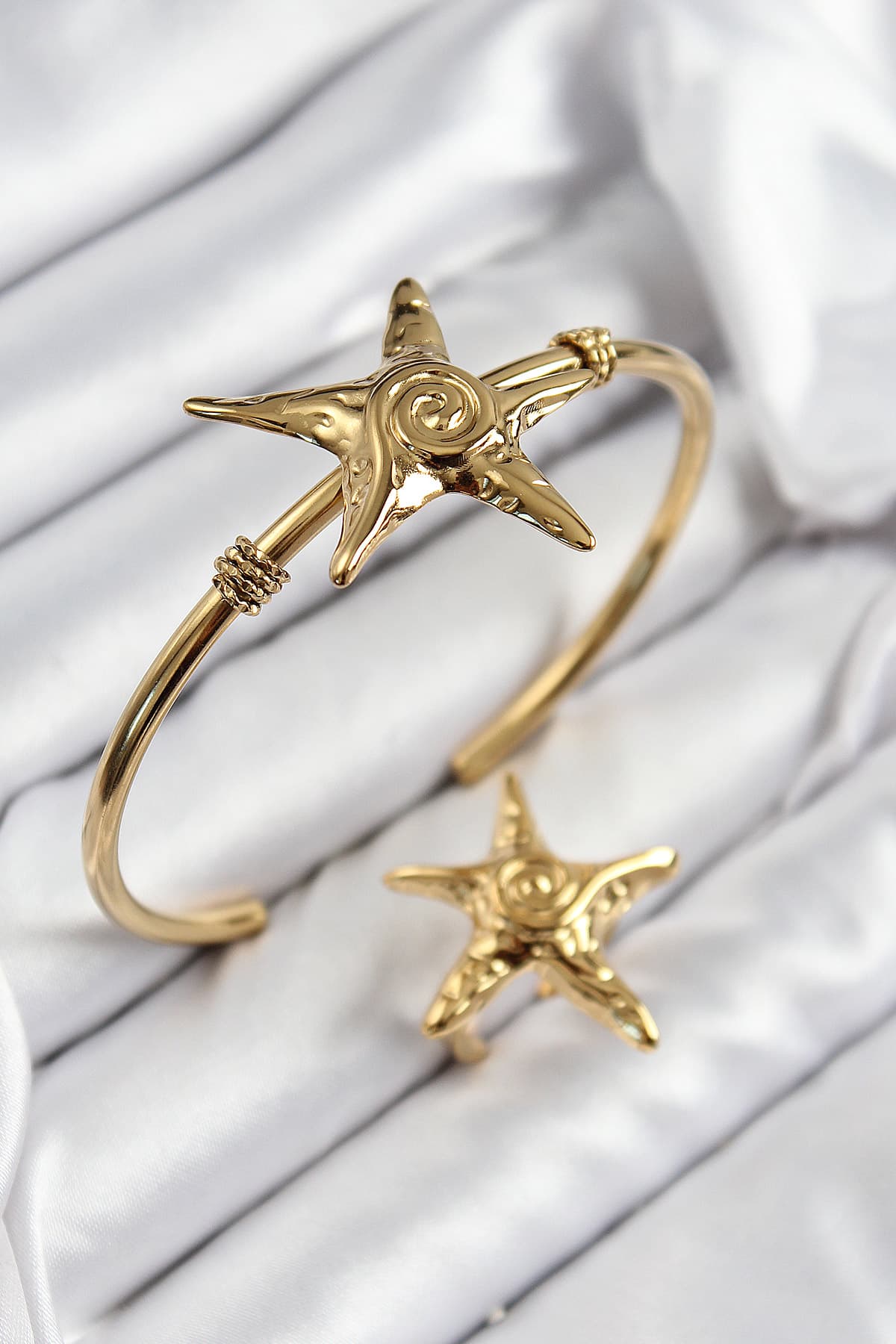 Pirinç Deniz Yıldızı Model Gold Renk Bileklik Yüzük Set