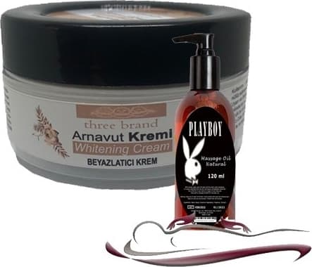 Three Brand Whitening Cream 3 Adet Arnavut Kremi 50ML Aklık Kremi ile 120ML Playboy Masaj Yağı