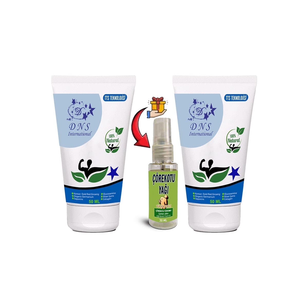 DNS 2 Tane Ginseng Kolajenli Gümüş İyonu Glukozamin Saponins Germanyumlu Krem 50 ml + Çörek Otu Yağı