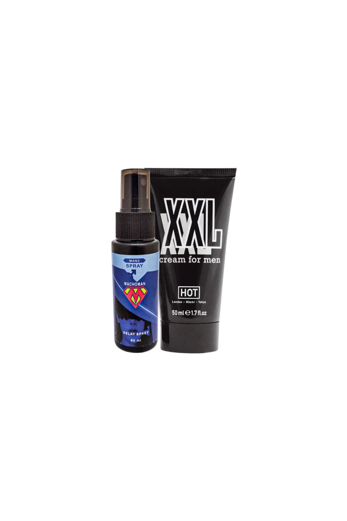 Bonie Machoman 60 ml Erkeklere Özel Zaman Spreyi + Hotxxl Erkek Özel Kısım Boyutlandırıcı Krem