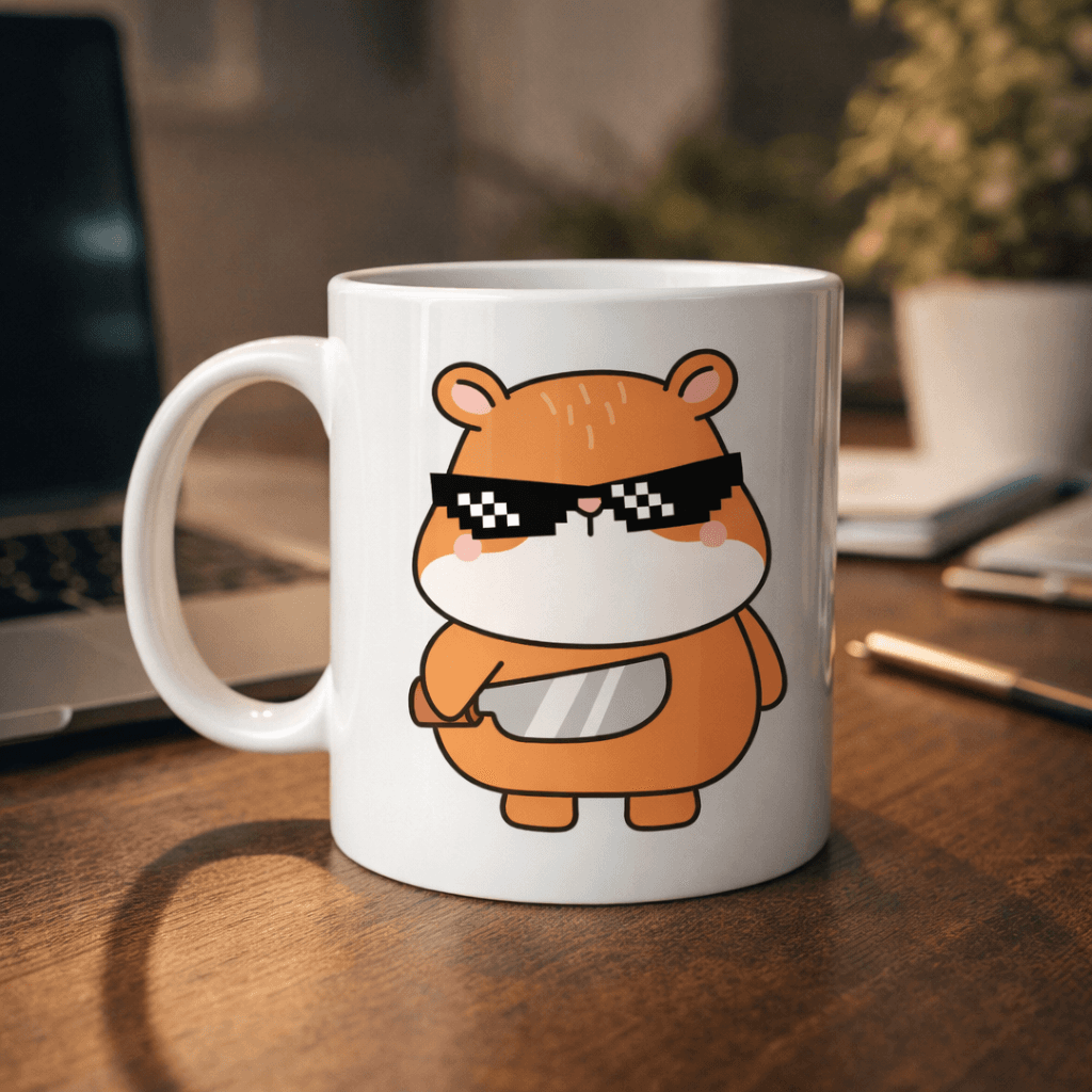 Cool Hamster Tasarımlı Porselen Kupa MODEL 81 – Eğlenceli, Karizmatik ve Enerji Dolu Kahve Kupası