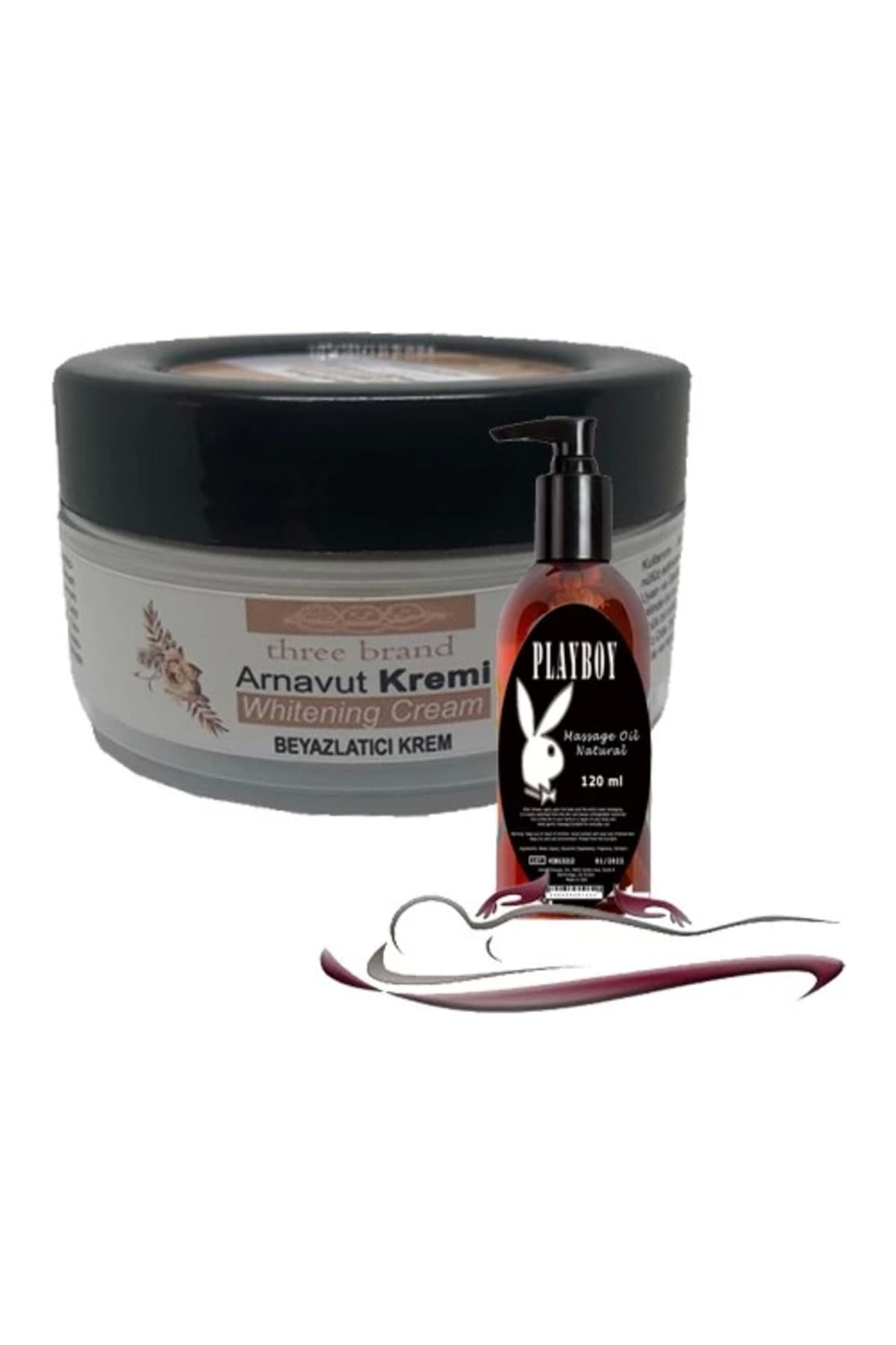 Three Brand Whitening Cream 3 Adet Arnavut Kremi 50ML Aklık Kremi Ile 120ML Playboy Masaj Yağı