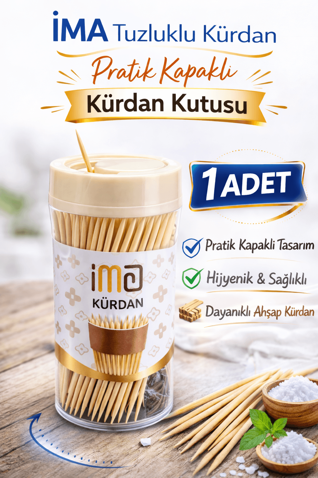 İMA Tuzluklu Kürdan 1 Adet | Pratik Kapaklı Kürdan Kutusu