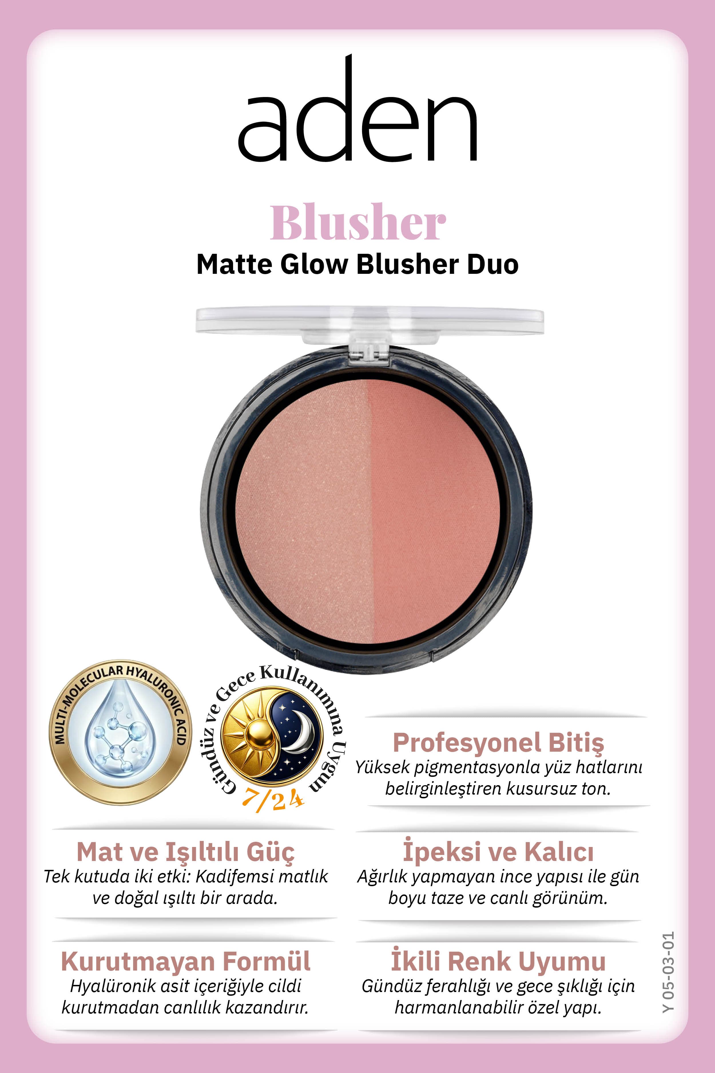 Aden Matte Glow Blusher Duo - Mat & Işıltılı İkili Allık
