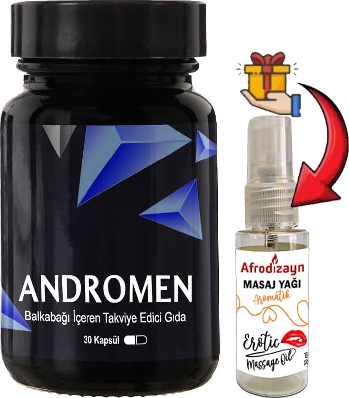 Anrdomen: 1 Adet Erkeklere Özel Yoğun Balkabağı Ekstratı Içeren 30 Lu Formül + 30 ml Afrodizayn Masaj Yağı