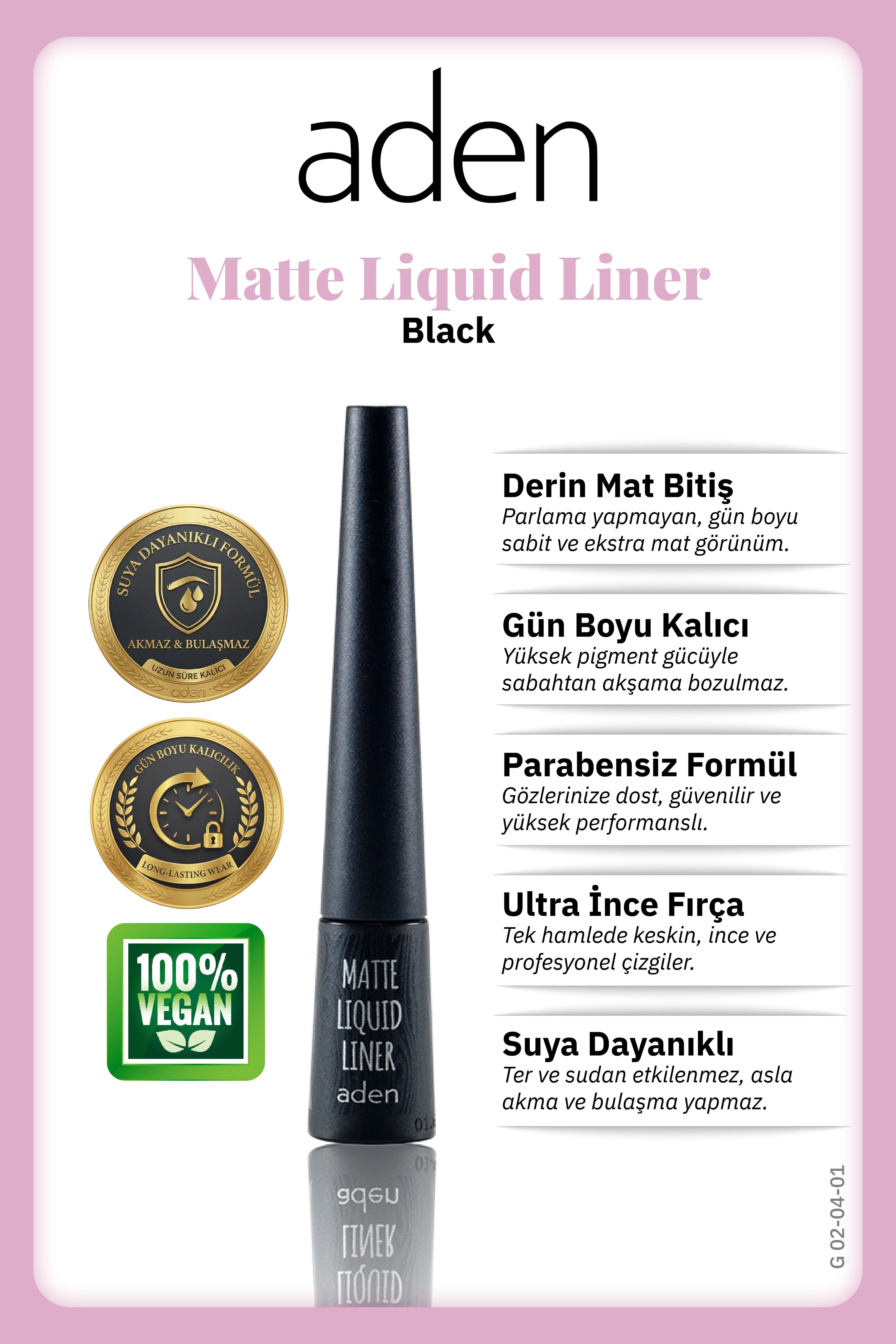 Aden Matte Liquid Liner - Mat Likit Eyeliner Black(Siyah)