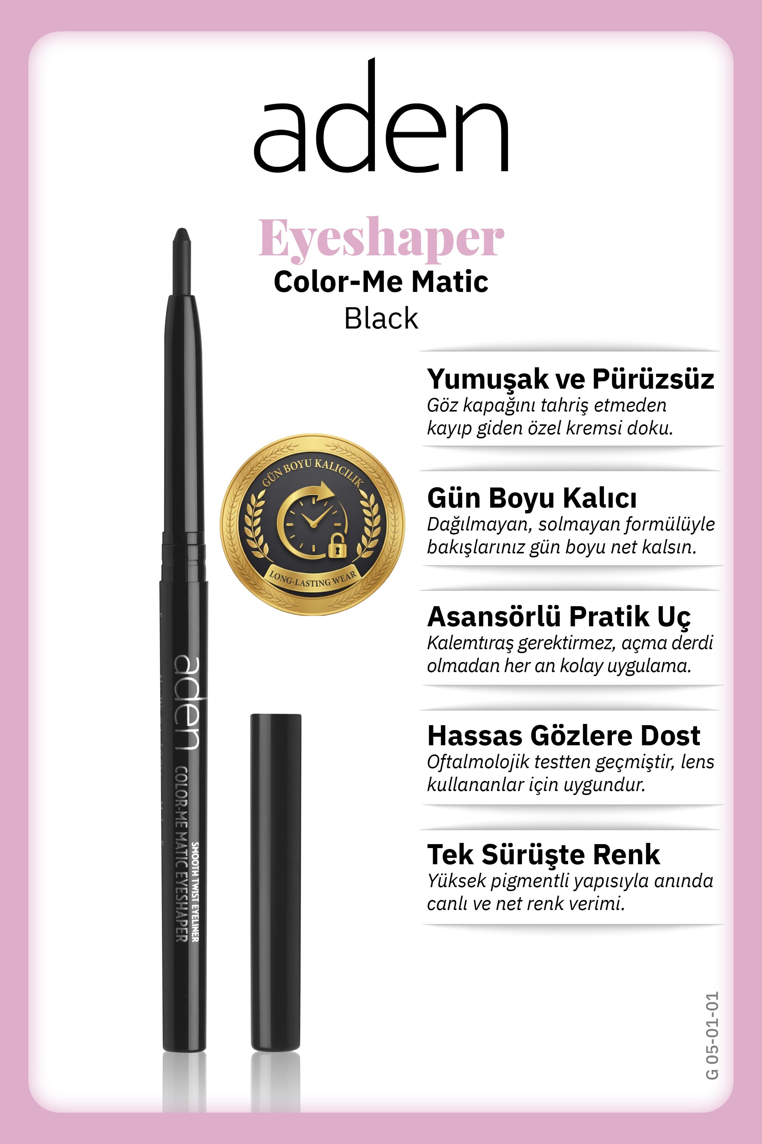 Aden Color-Me Matic Eyeshaper - Asansörlü Göz Kalemi 01 Black(Siyah)