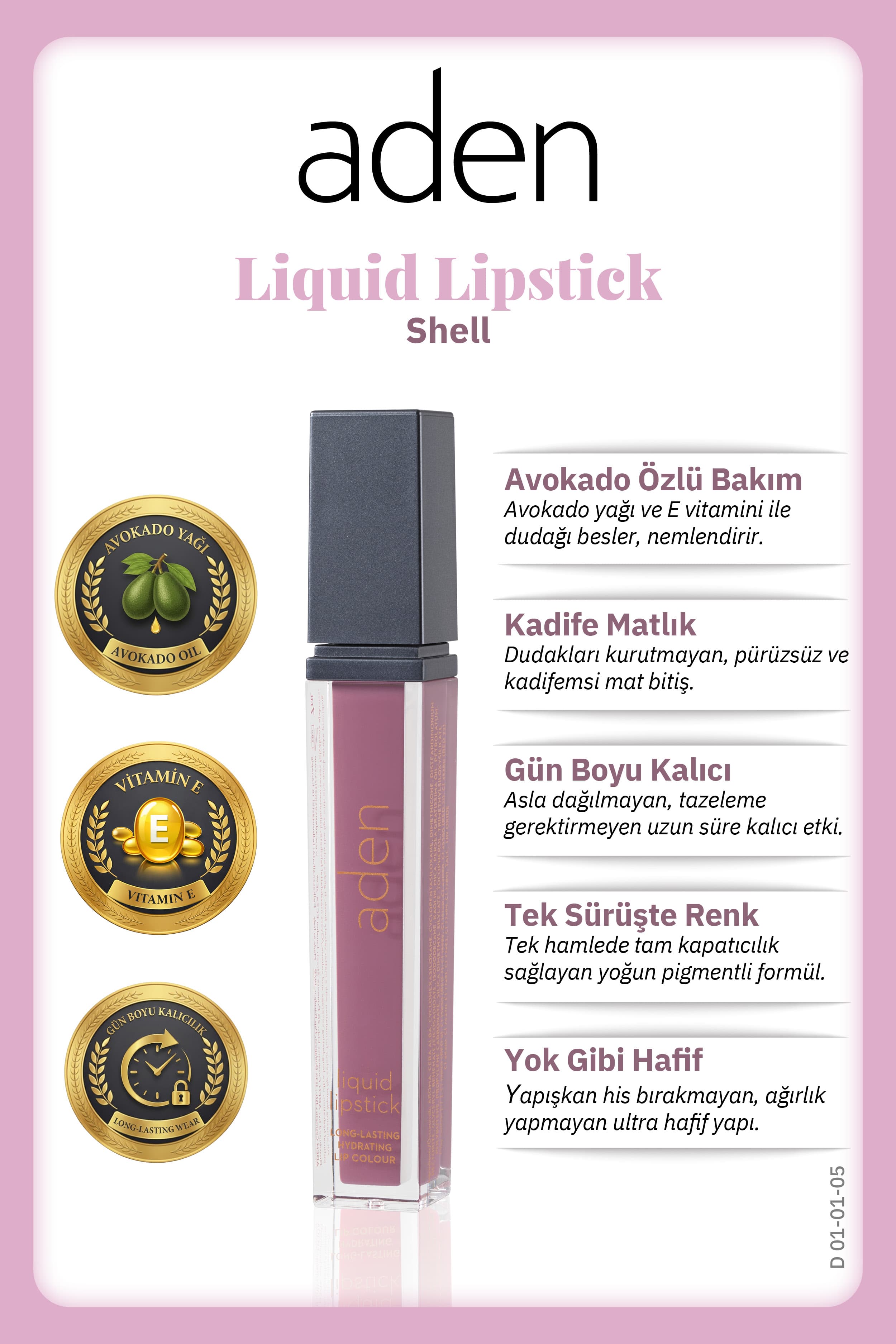 Aden Liquid Lipstick - Likit Ruj 05 Shell(Deniz Kabuğu)