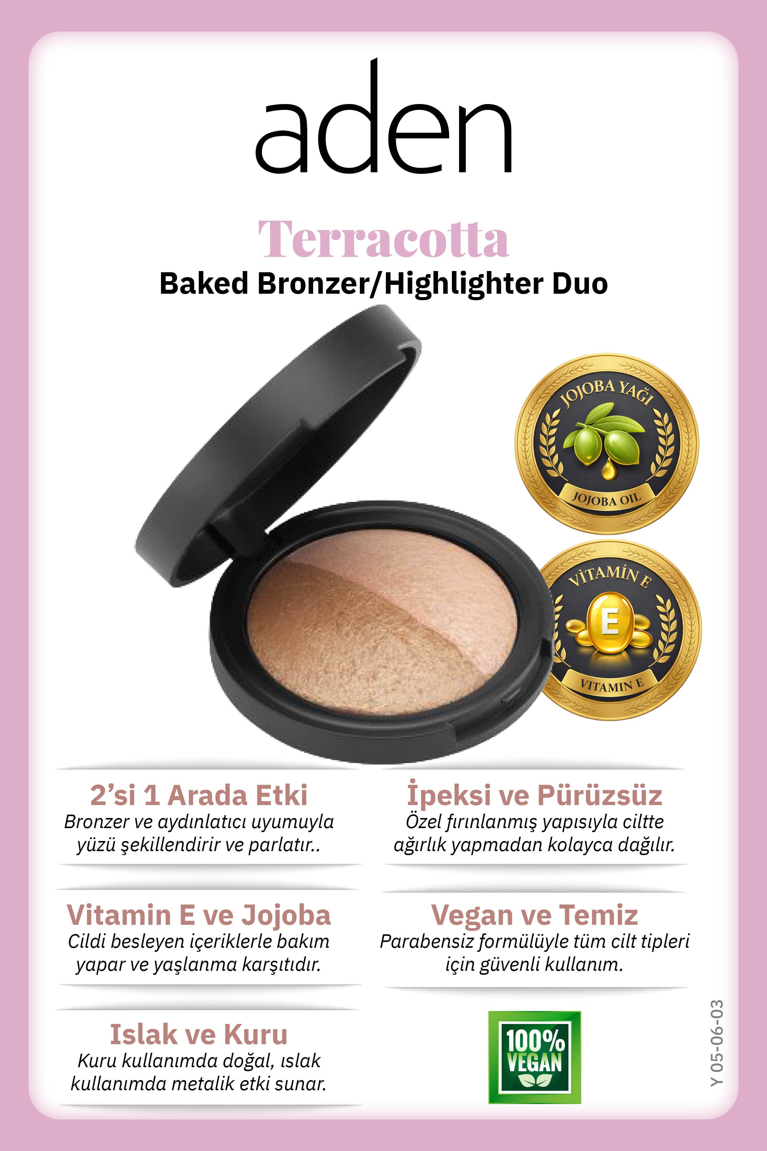 Aden Terracotta Baked Bronzer/Highlighter Duo - Terracotta Bronzlaştırıcı/Aydınlatıcı İkilisi
