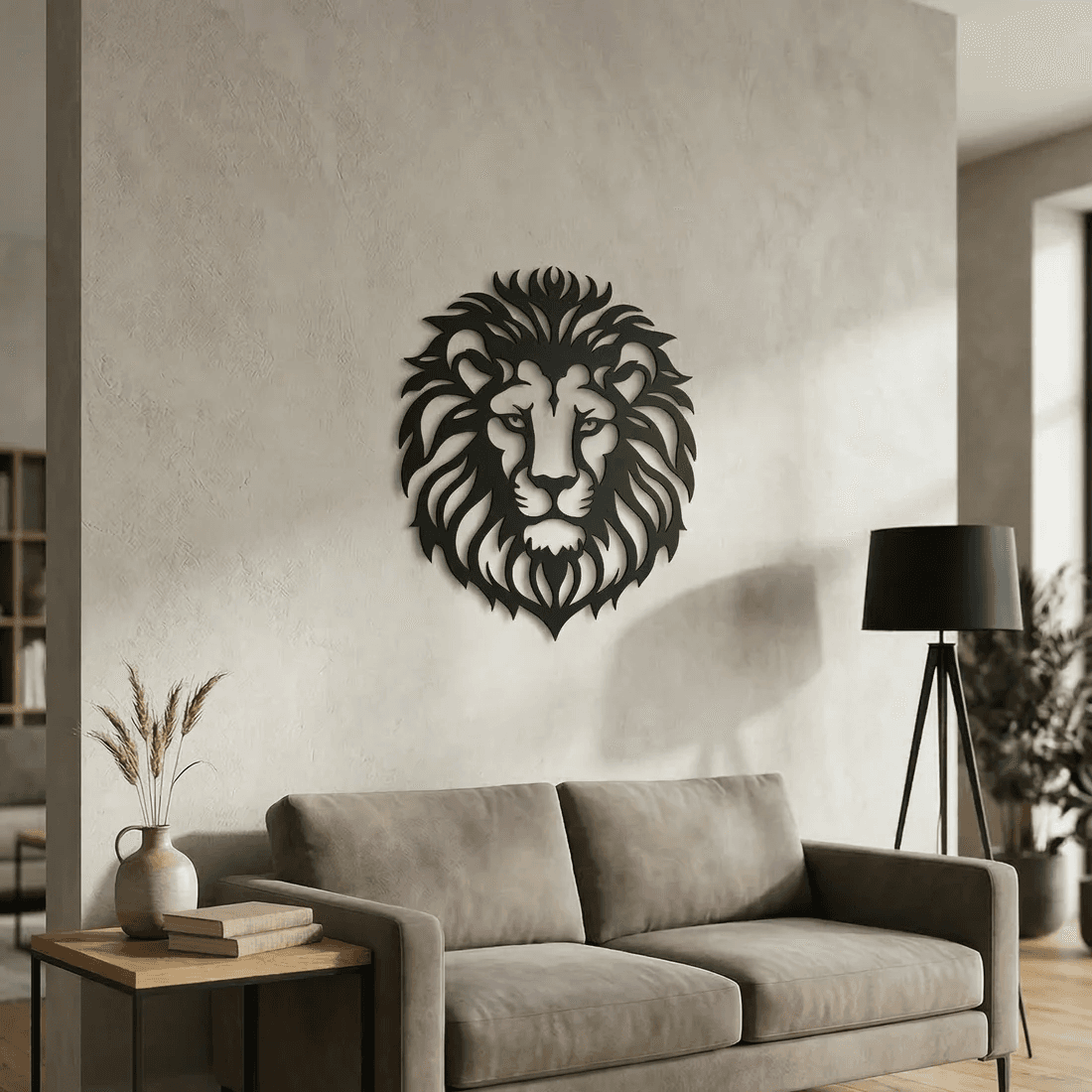 Aslan Başı Duvar Tablosu MDF Lazer Kesim Modern Aslan Figürlü Duvar Süsü Güçlü Dekor