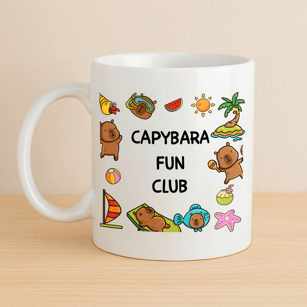 Capybara Fun Club Yazılı Eğlenceli Tasarım Kupa Model 237 Sevimli Baskılı Seramik Kahve Kupası