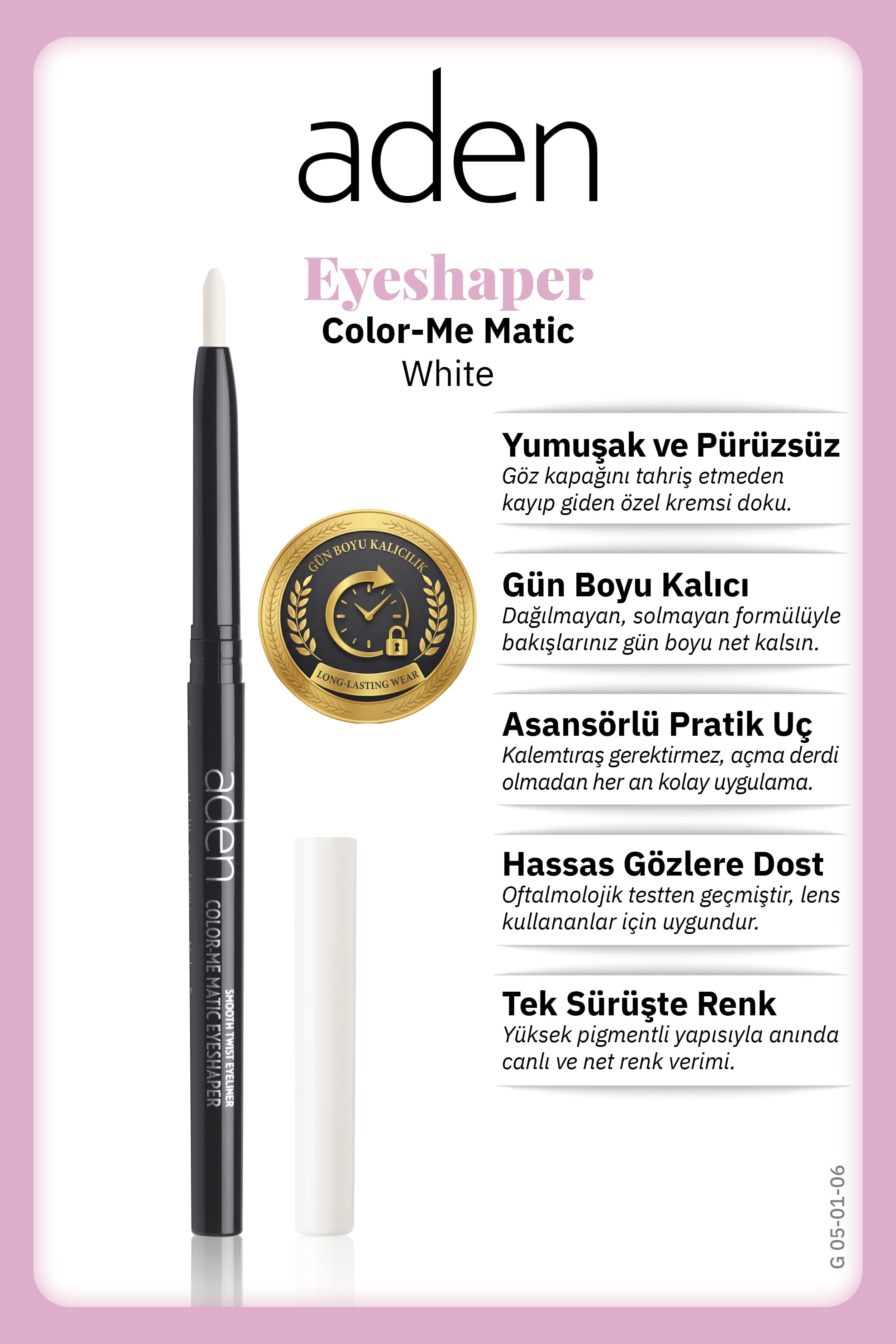 Aden Color-Me Matic Eyeshaper - Asansörlü Göz Kalemi 06 White(Beyaz)