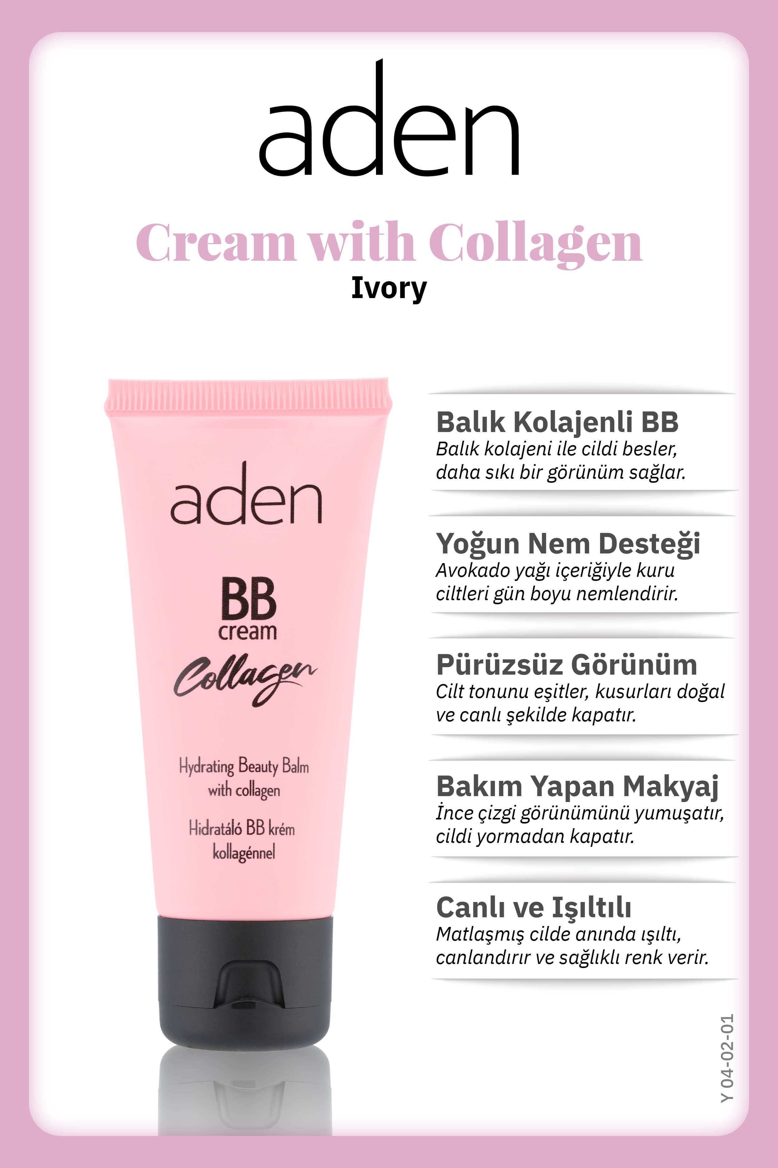 Aden BB Cream With Collagen - Kolajenli BB Krem 01 Ivory(Fildişi)