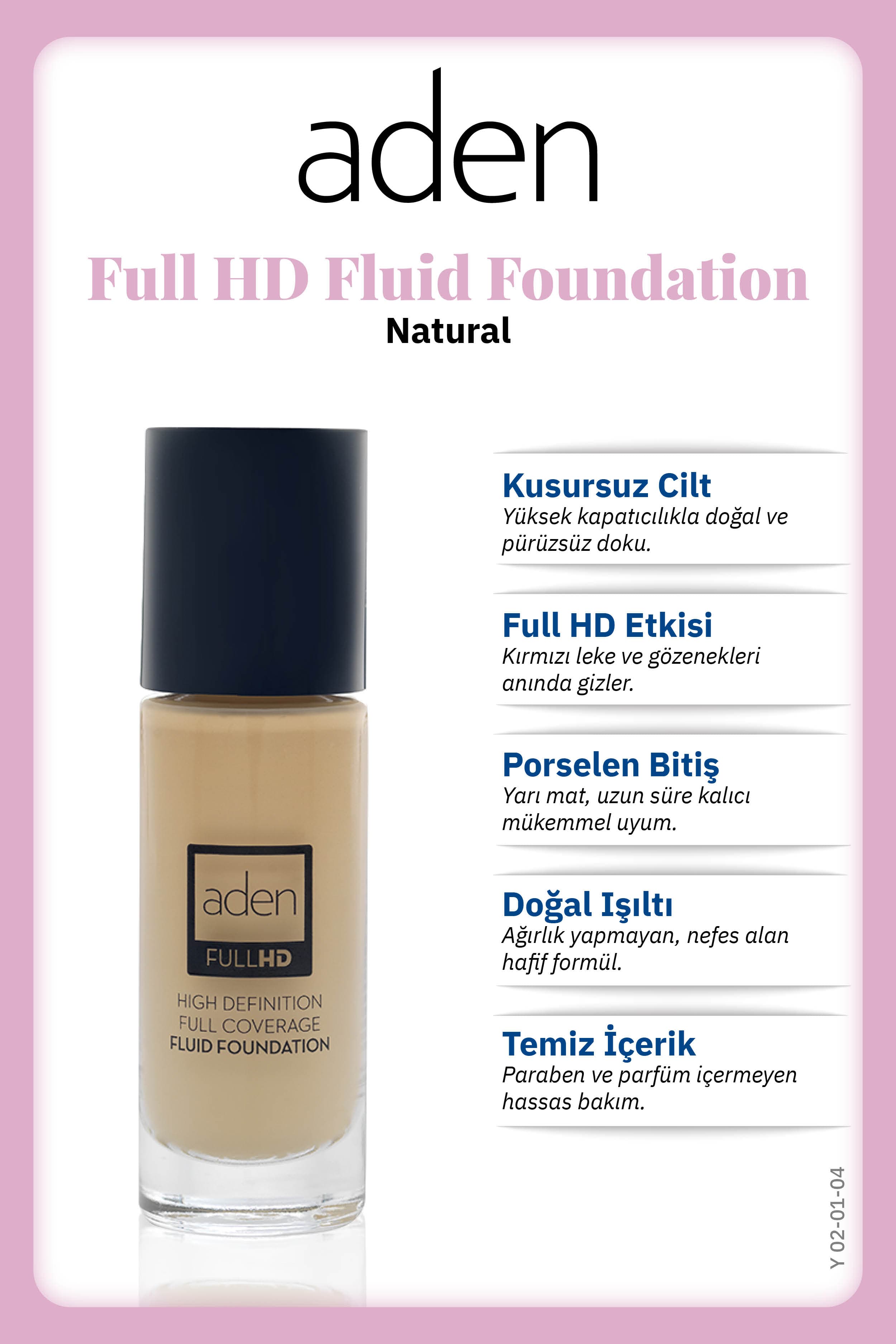 Aden Full Hd Likit Fondöten 20 Ml - 04 Natural(Doğal)
