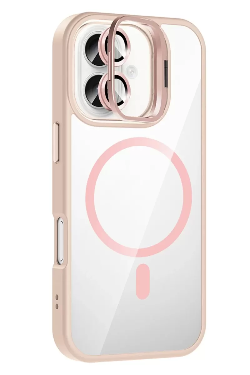 iPhone 17 Remim Lensli Magsafe Standlı Kapak - Pembe