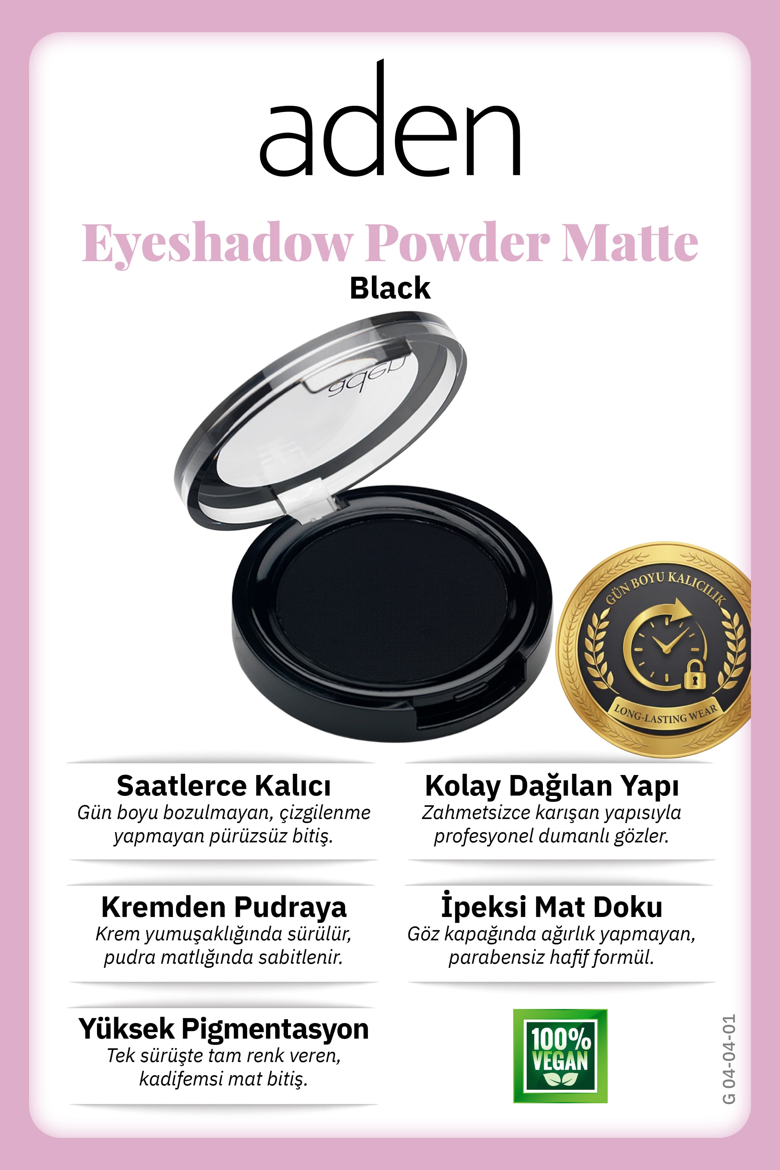 Aden Eyeshadow Powder Matte - Mat Göz Farı 01 Black(Siyah)