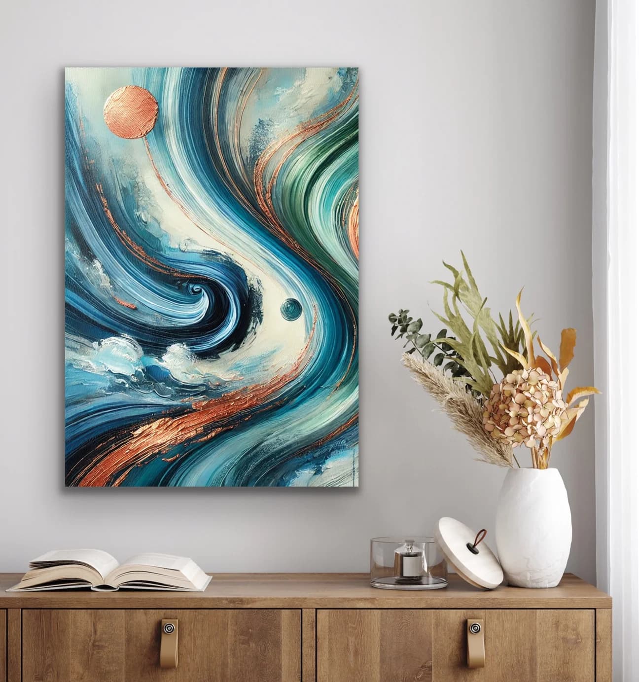 Turuncu Yeşil Mavi Soyut Kanvas Tablo 70x100cm