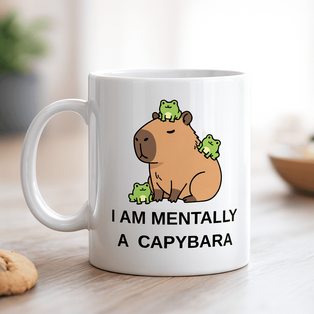 I Am Mentally A Capybara Yazılı Kapibara Tasarımlı Kupa Model 214 Baskılı Seramik Kahve Kupası