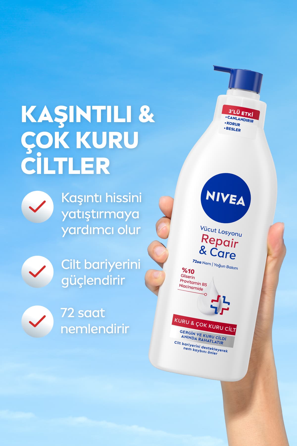 Vücut Bakim Losyonu & Repair Care Çok Kuru Ciltler İçin 72H Yoğun Bakim 400ML