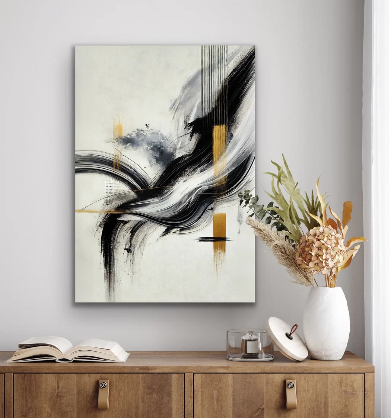 Siyah Gold Soyut Kanvas Tablo 70x100cm