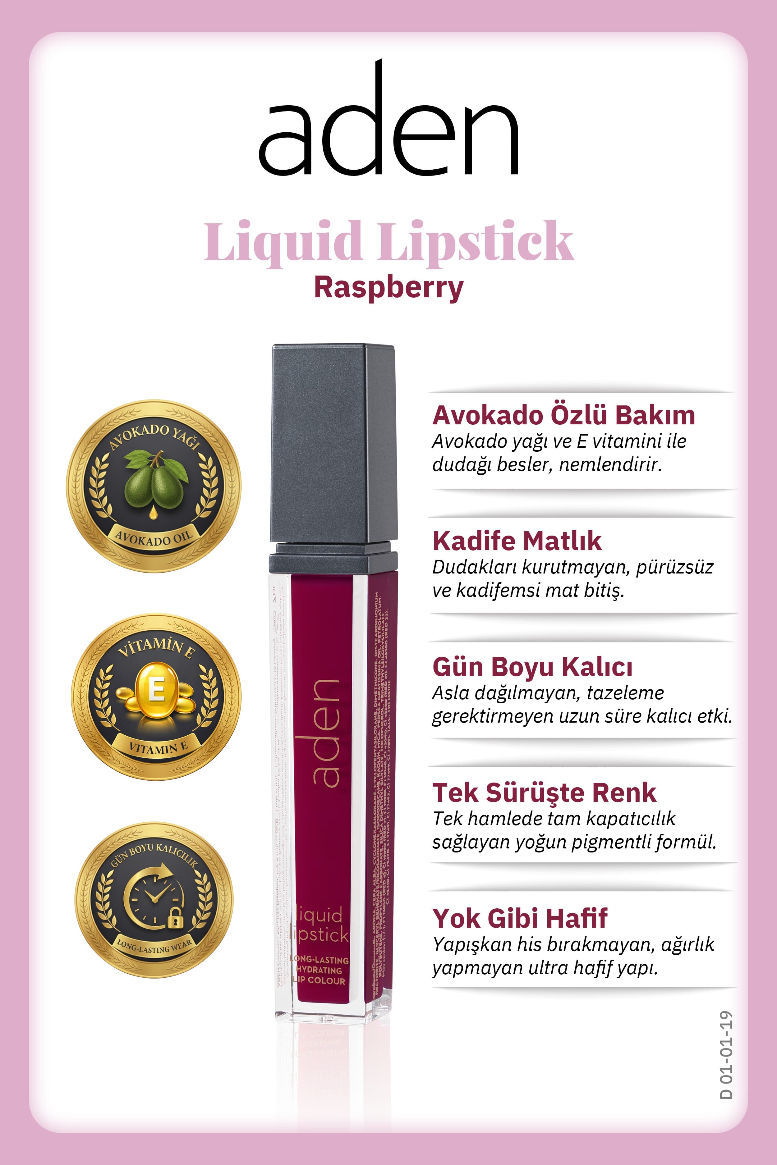Aden Liquid Lipstick - Likit Ruj 19 Raspberry(Ahududu)