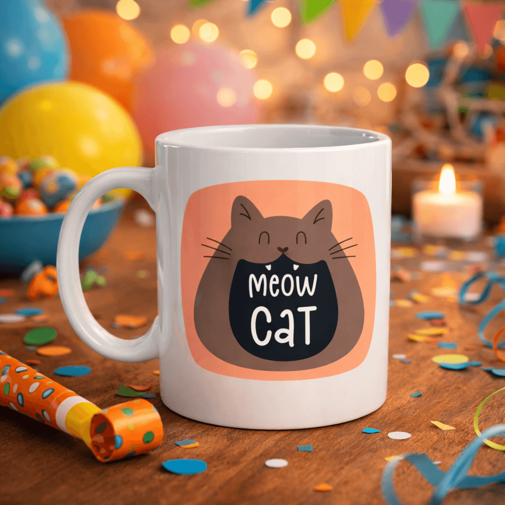 Meow Cat – Sevimli Kedi Tasarımlı Porselen Kupa MODEL 66 Eğlenceli Kahve & Çay Kupası Hediyelik