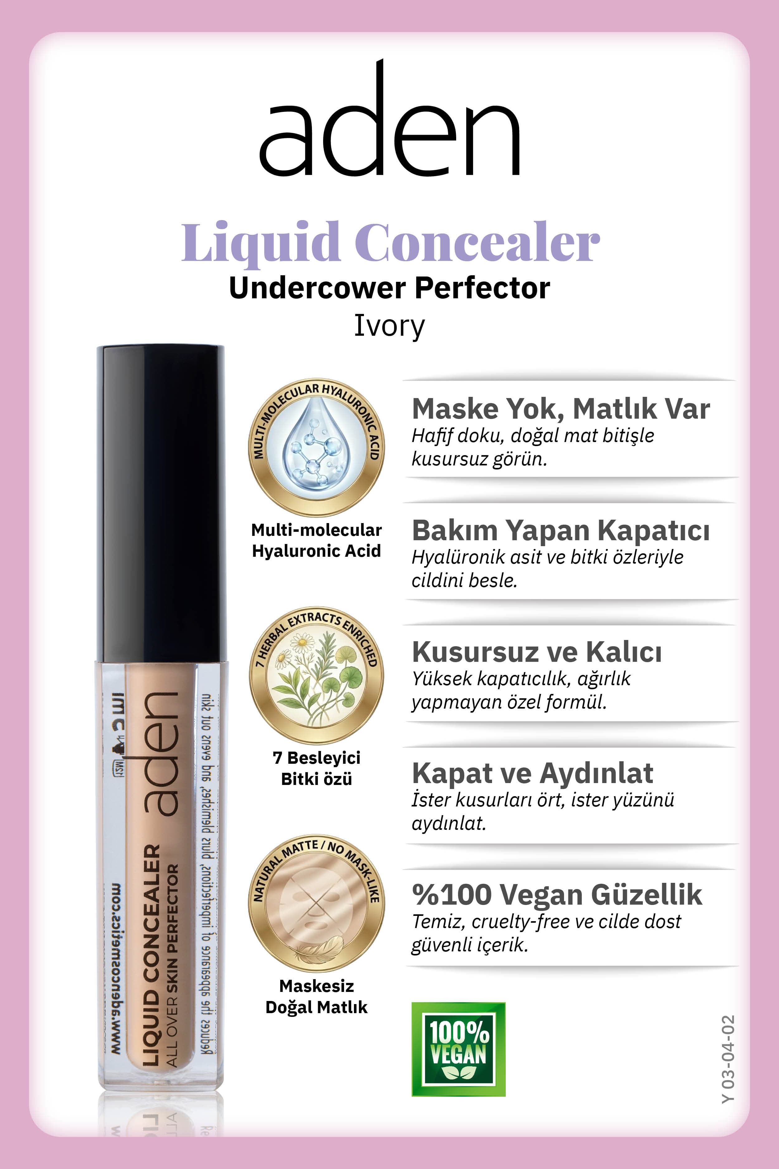 Aden Liquid Concealer Undercower - Likit Kapatıcı 02 Ivory(Fildişi)