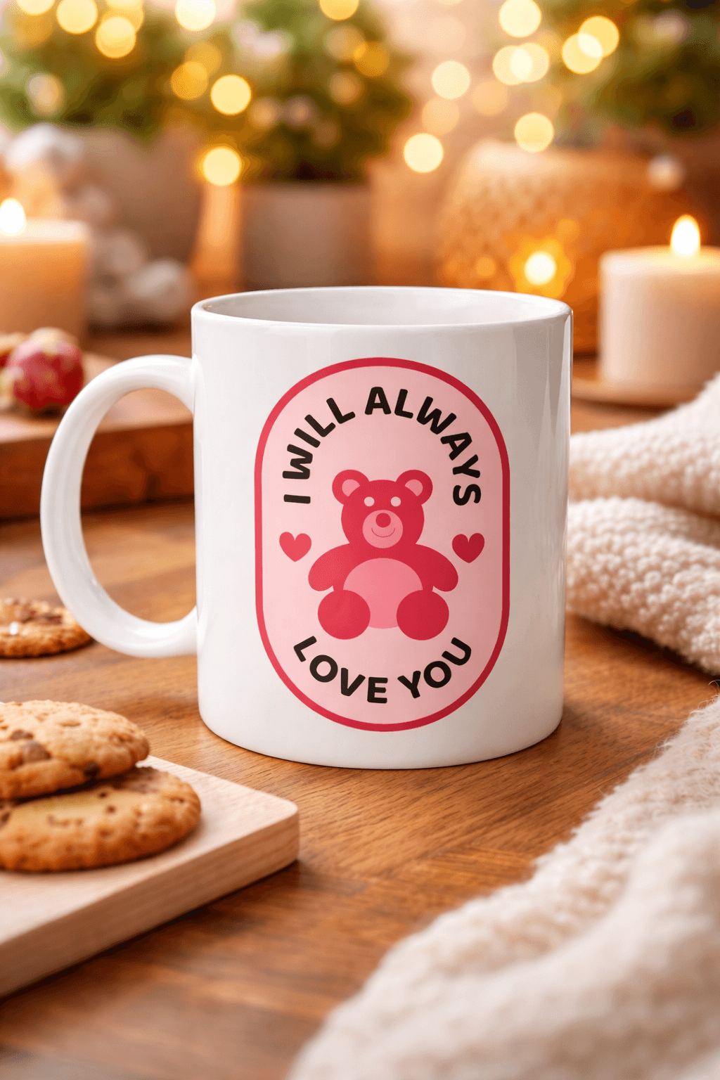 I Will Always Love You Ayıcık Desenli Porselen Kupa Model 33 – Sevgiliye Özel Anlamlı Hediye Kupası