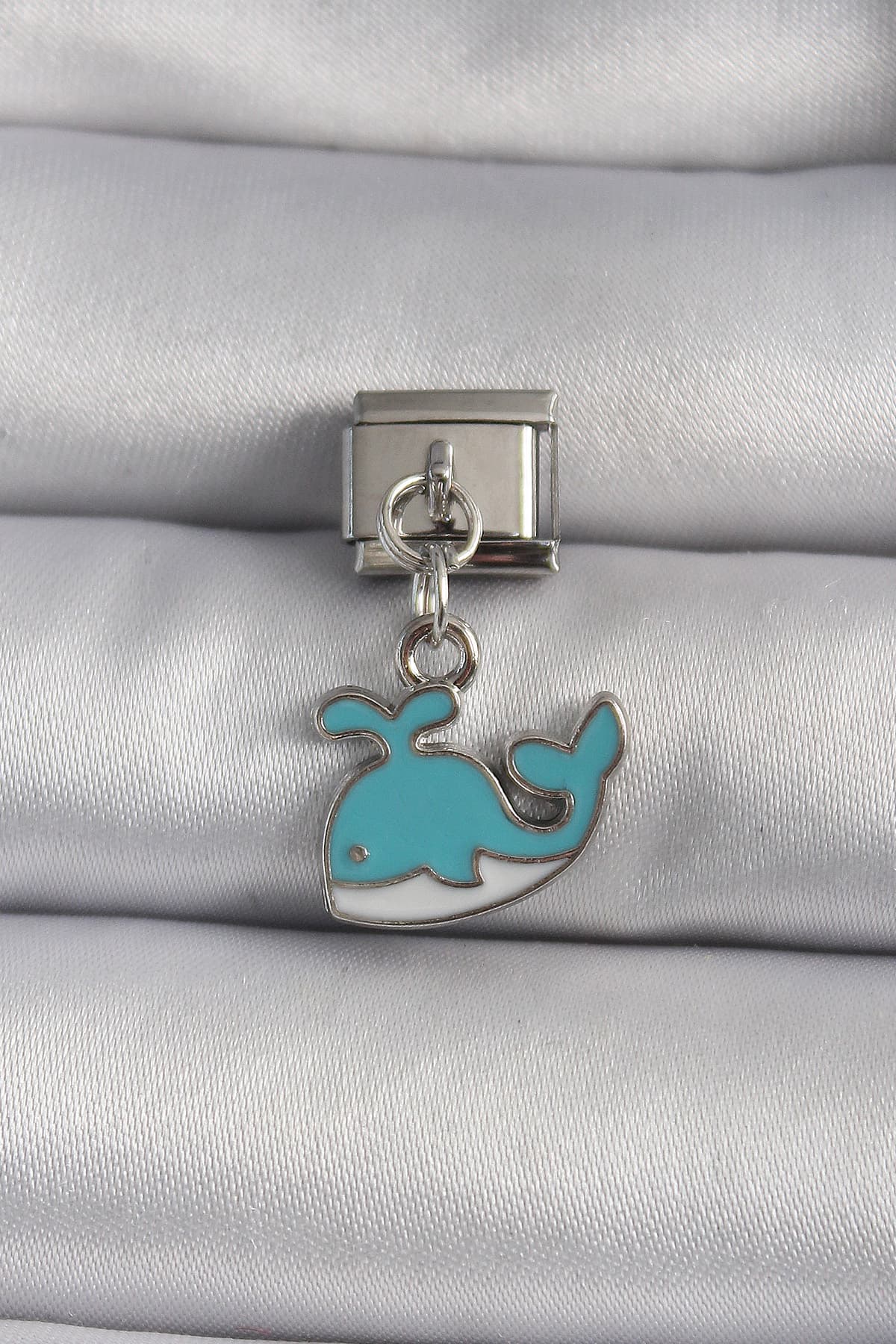 316L Çelik Gümüş Renk Sallantı Mavi Balina Model Charm
