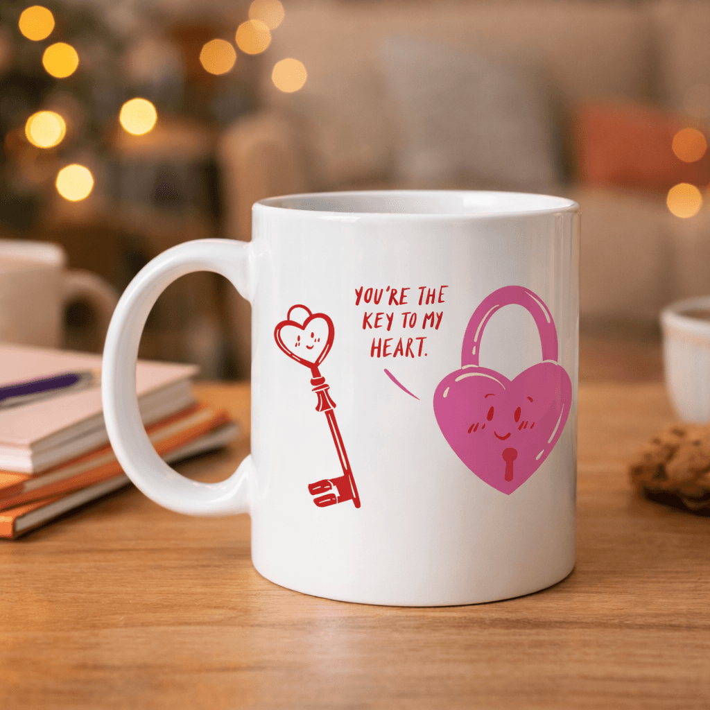 Model 27 – You’re The Key To My Heart Tasarımlı Porselen Kupa - Sevgiliye Arkadaşa Özel Anlamlı Hediye