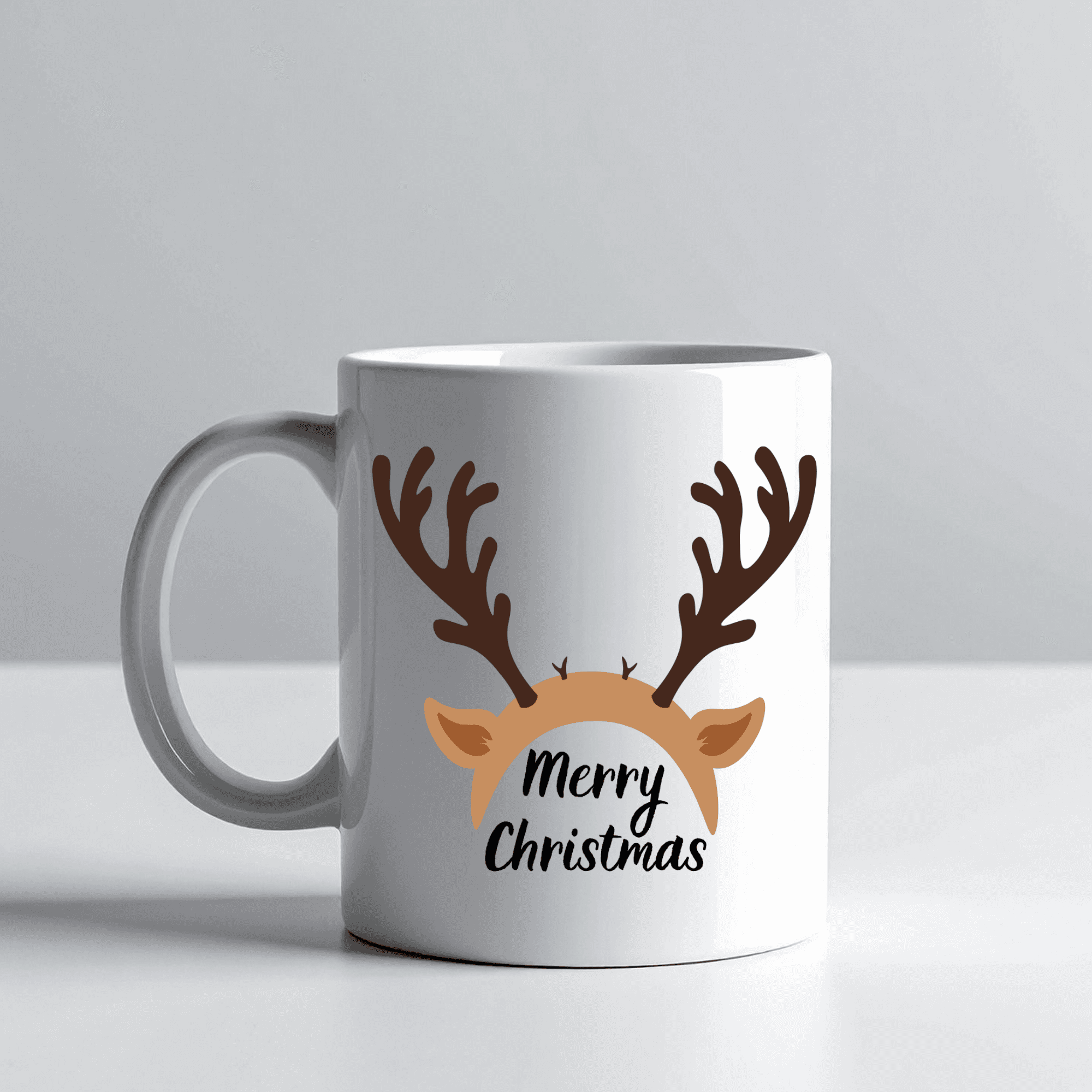 Merry Christmas Geyik Boynuzu Tasarımlı Kupa Model 235 Yılbaşı Temalı Seramik Kahve Kupası