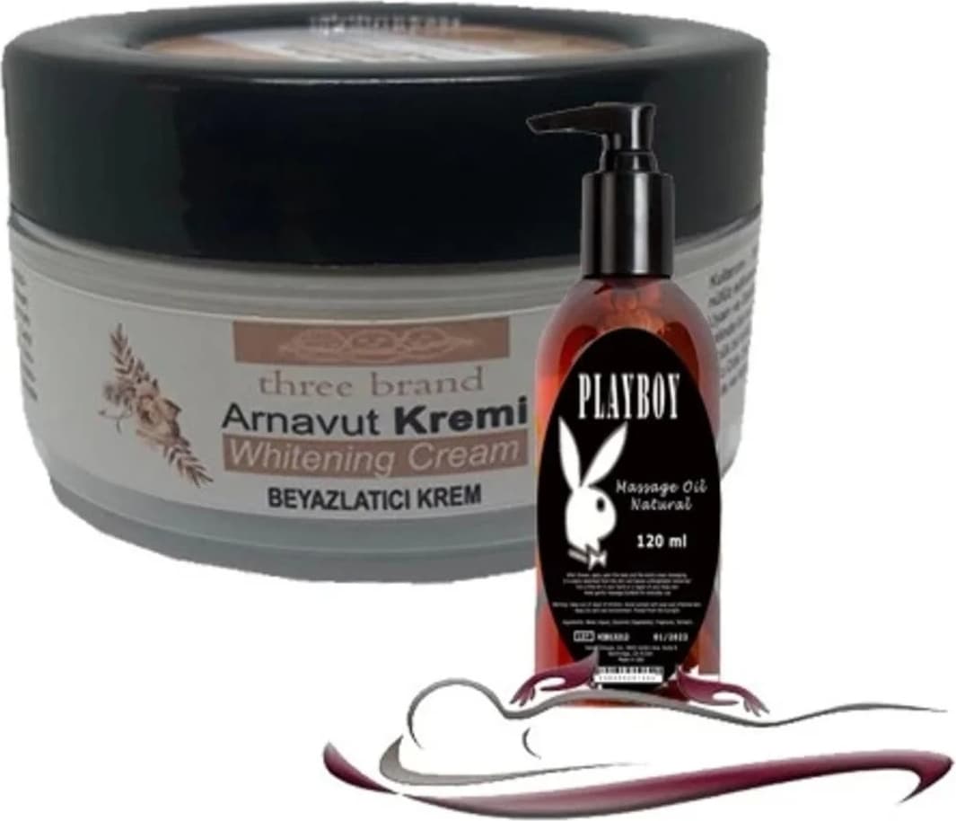 Süper Three Brand Whitening Cream 3 Adet Arnavut Kremi 50ML Kremi ile 120ML Playboy Masaj Yağı