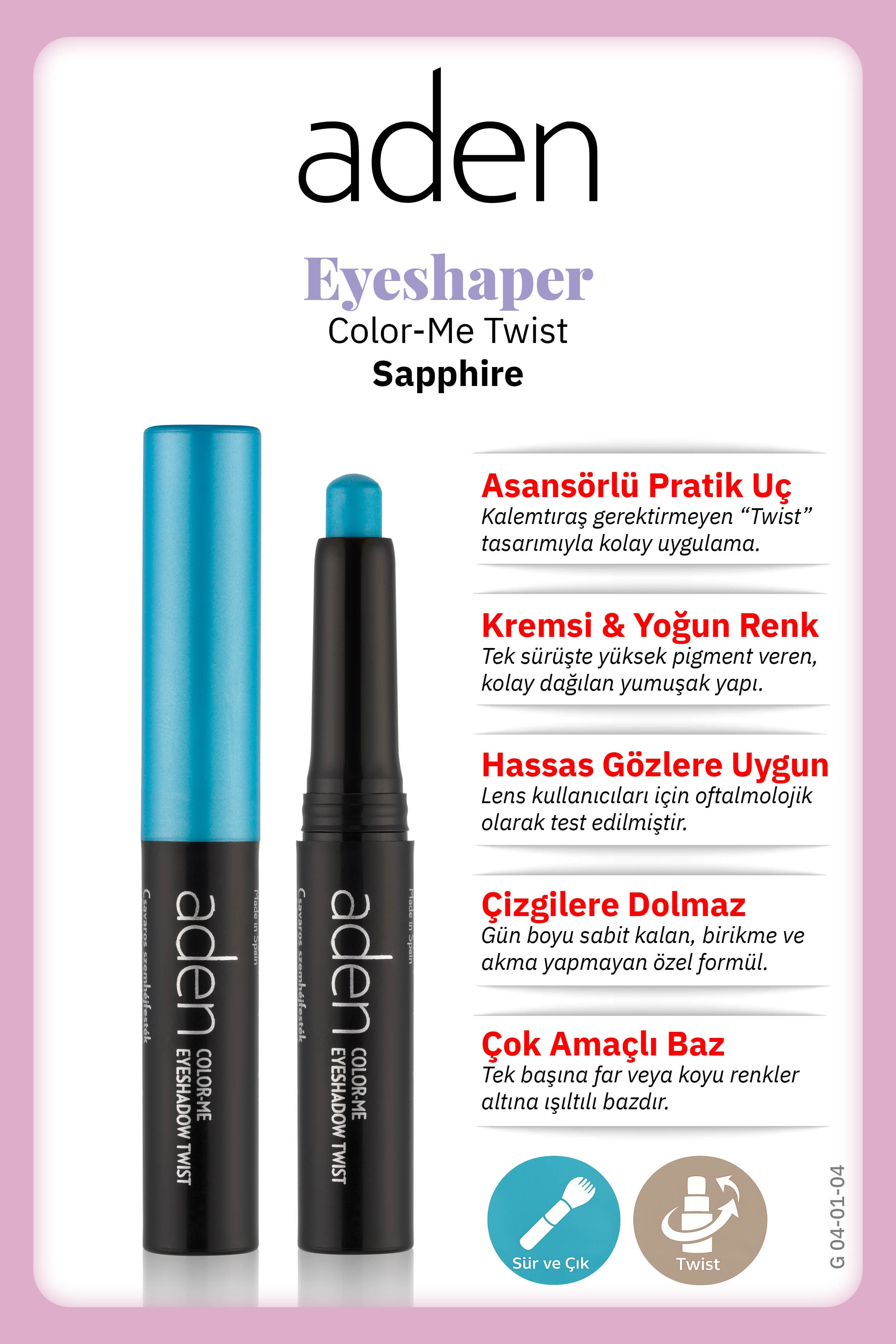 Aden Eyeshadow Twist - Asansörlü Göz Farı 04 Sapphire(Safir)