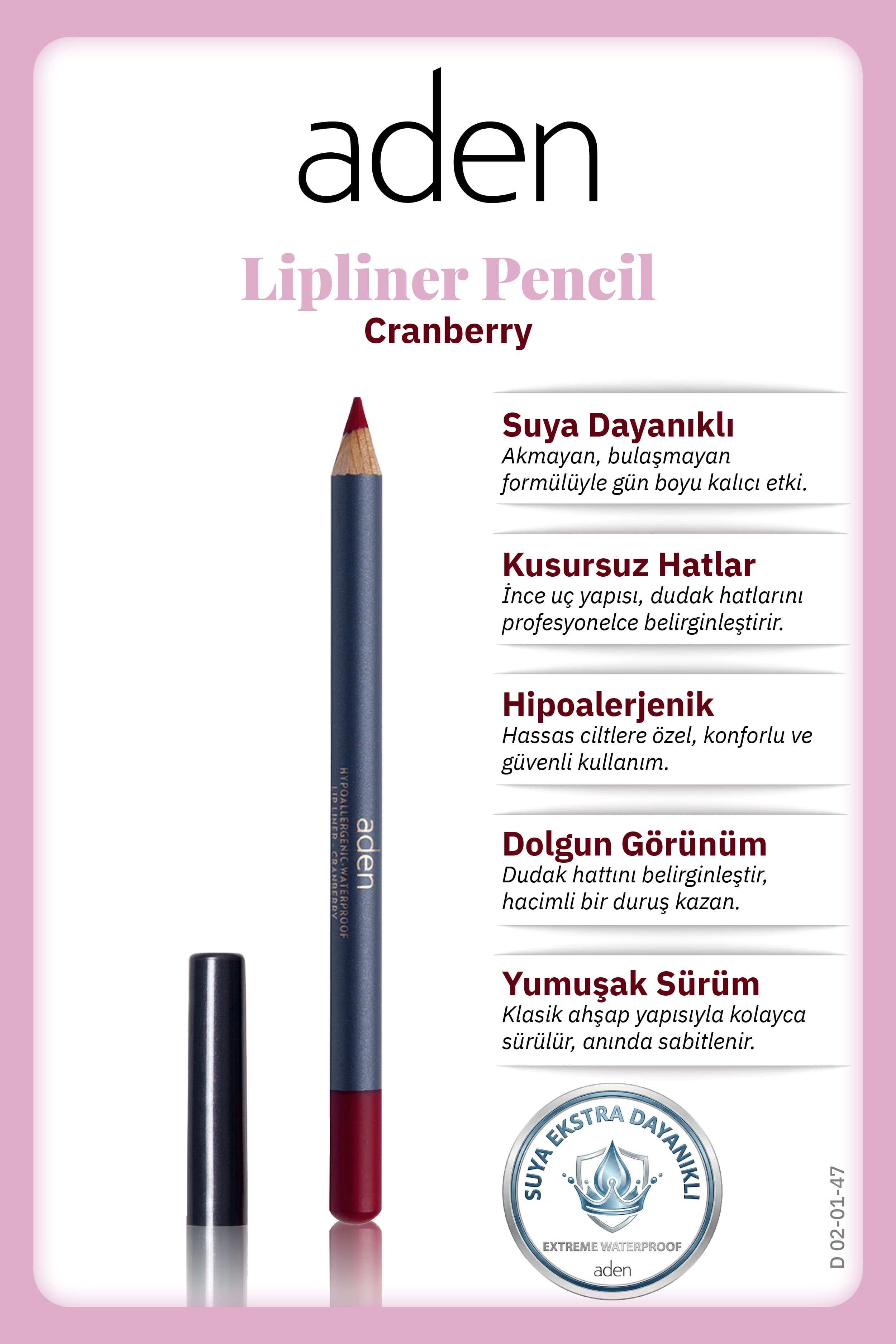 Aden Lipliner Pencil - Dudak Kalemi 47 Cranberry(Vişne)