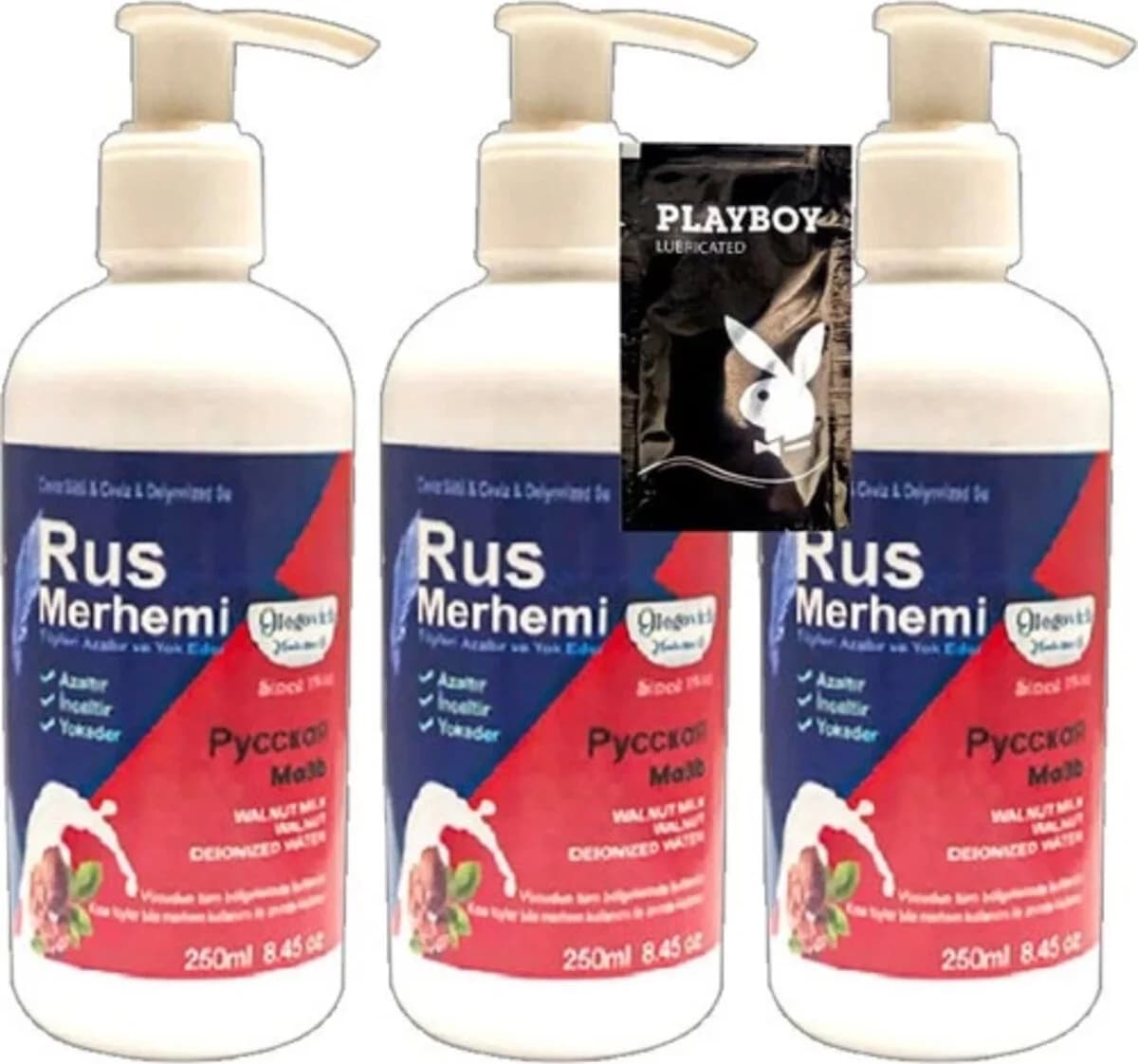 Playboy Tüy Dökücü Krem 3 Adet 250 ml Ceviz Sütlü & Cevizli Rus Merhemi + Yanında Jel