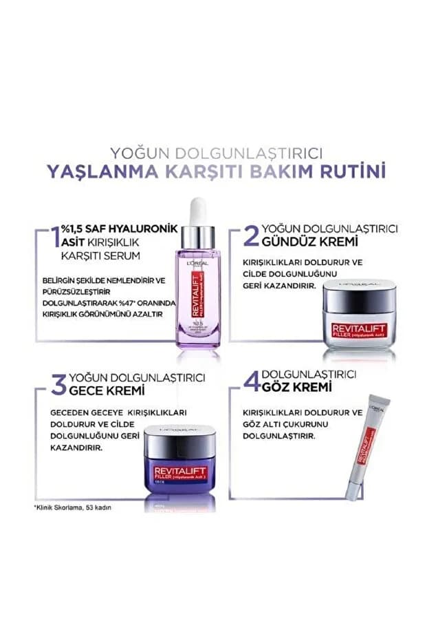 Yüz Bakim Kremi & Revitalift Filler Yoğun Dolgunlaştırıcı Yaşlanma Karşıtı & Hyaluronik Asit & Gece Kremi 50ML
