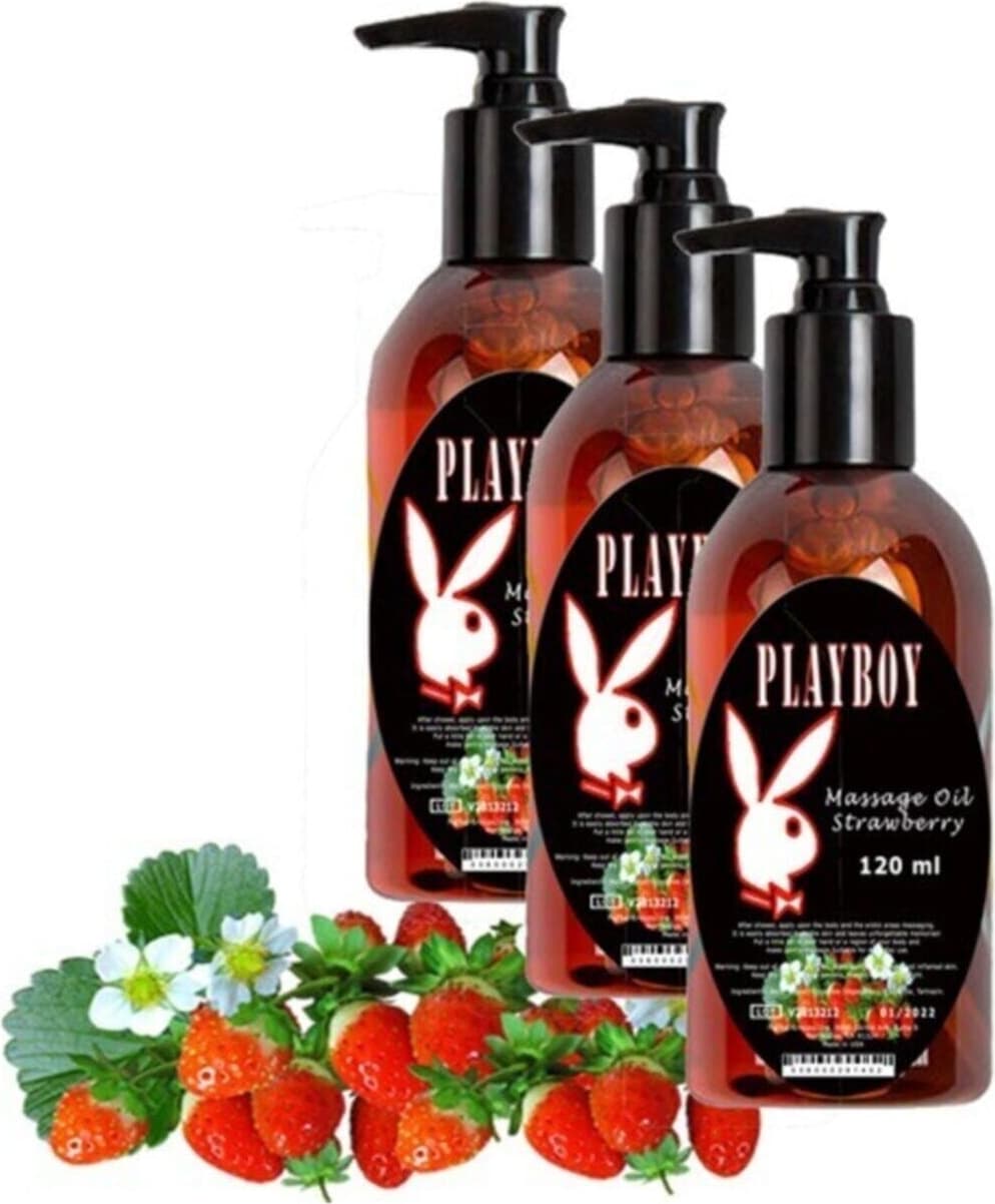 Playboy Strawberry Massage Oil 3 Adet Çilek Aromalı Vücut Masaj Yağı