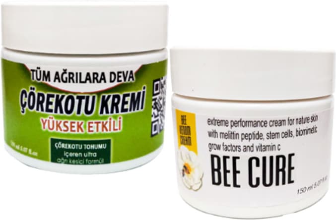 Çörek Otu Kremi Orta Boy 100 ml Krem + Bee Cure Krem 150 ml / Sırt Bel Kas Diz Dirsek Iskelet Agrilarina Masaj Seti