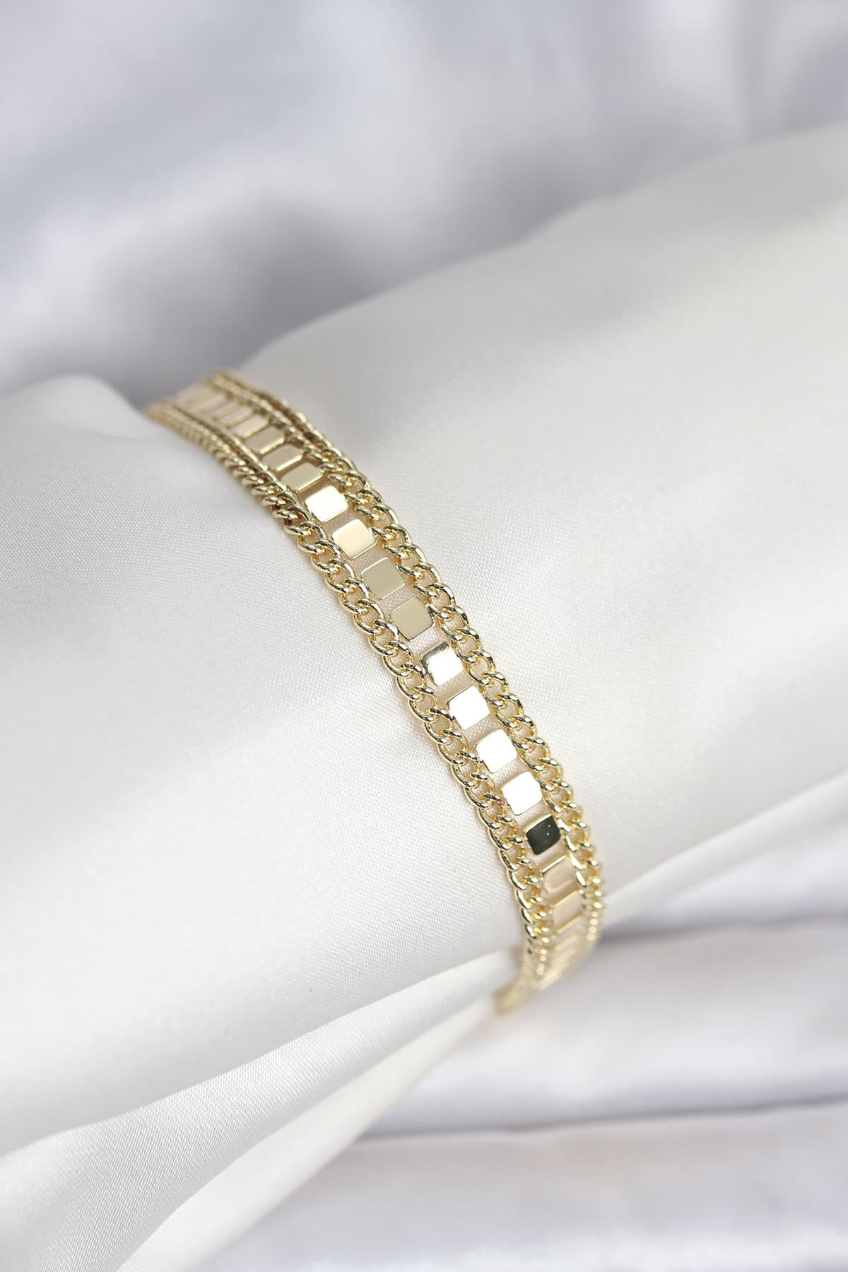 316L Çelik Gold Renk Pullu Zincir Model Kadın Bileklik