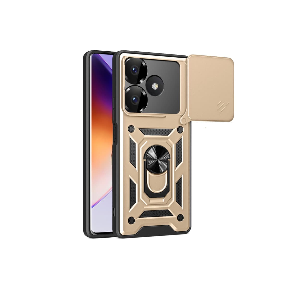 13 4G Kılıf Pars Lens Yüzüklü Silikon - Gold