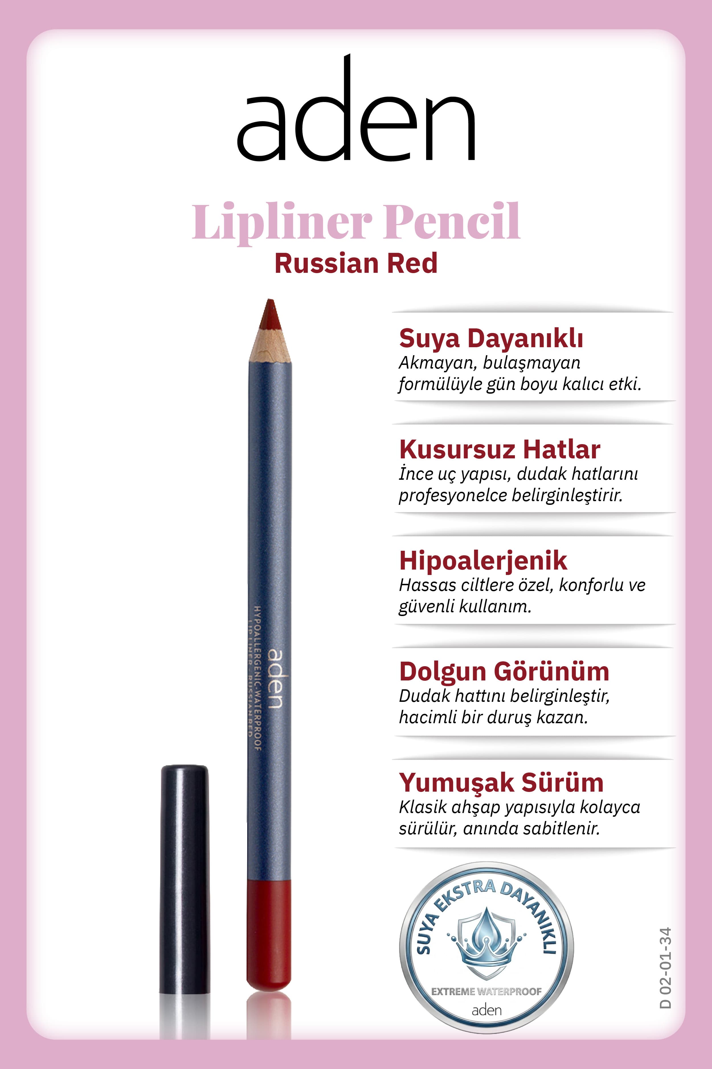 Aden Lipliner Pencil - Dudak Kalemi 34 Russian Red(Mat Kırmızı)