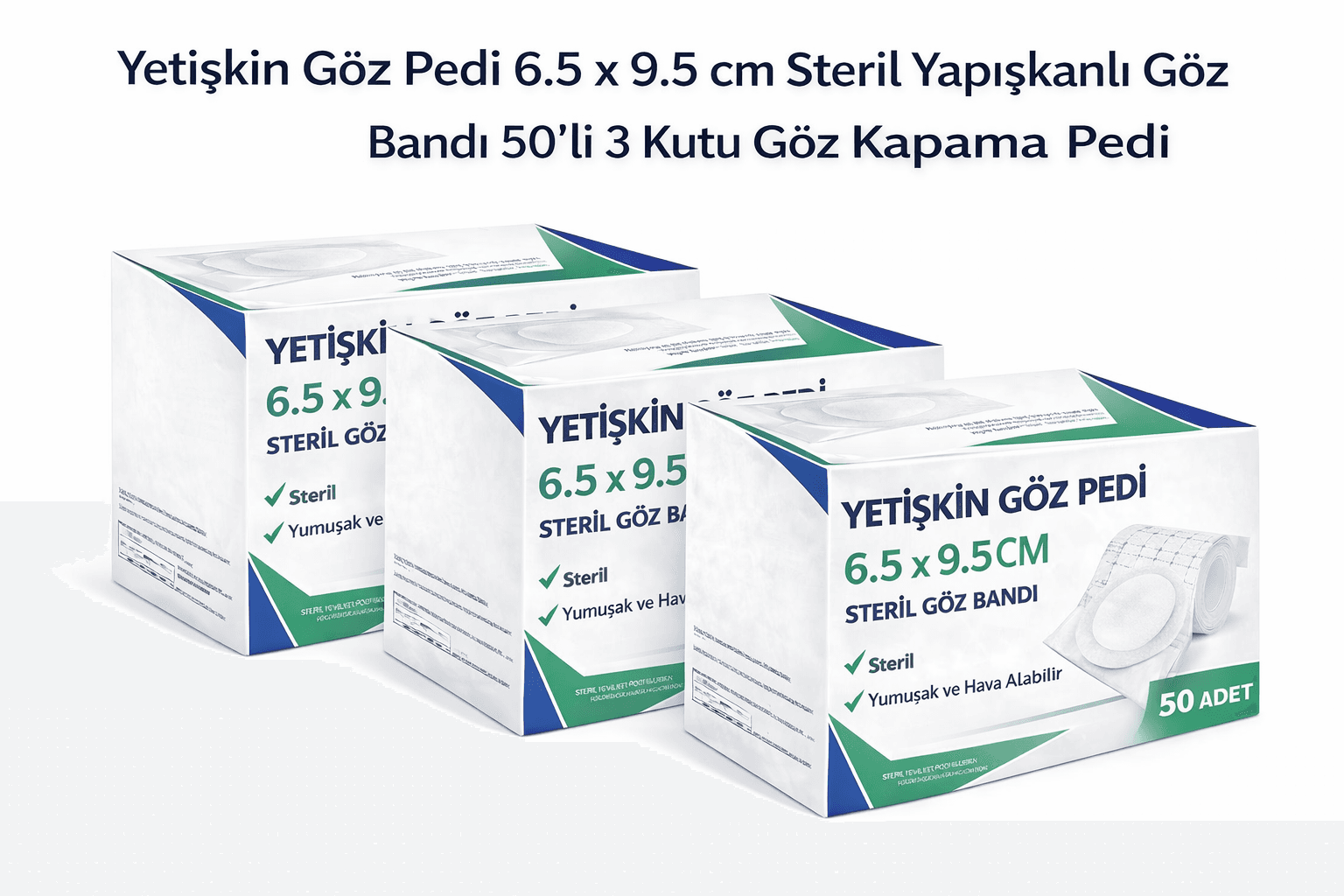 Yetişkin Göz Pedi 6.5 x 9.5 cm Steril Yapışkanlı Göz Bandı 50’li 3 Kutu Göz Kapama Pedi