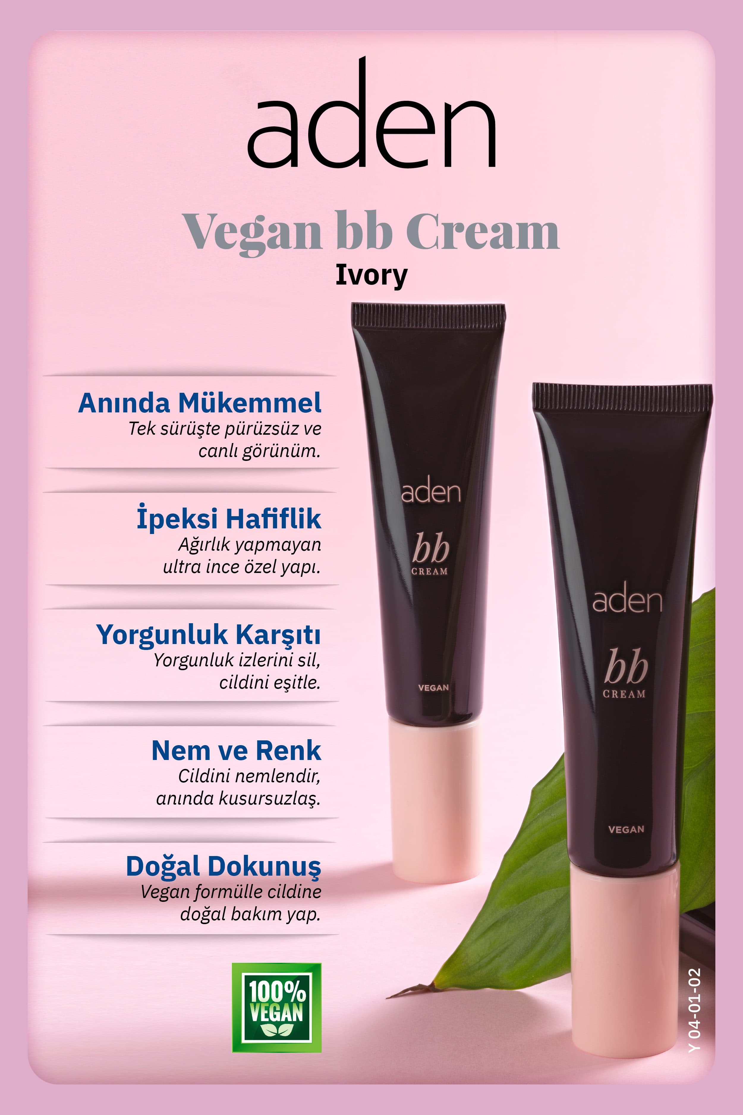 Aden BB Cream Vegan - Vegan BB Krem 02 Ivory(Fildişi)