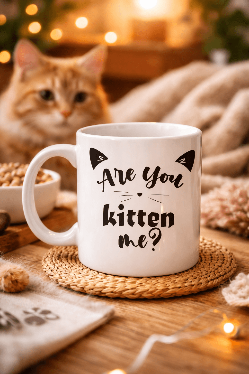 Are You Kitten Me? Yazılı Kedi Temalı Porselen Kupa MODEL 58 Sevimli Tasarım, Kahve & Çay Kupası