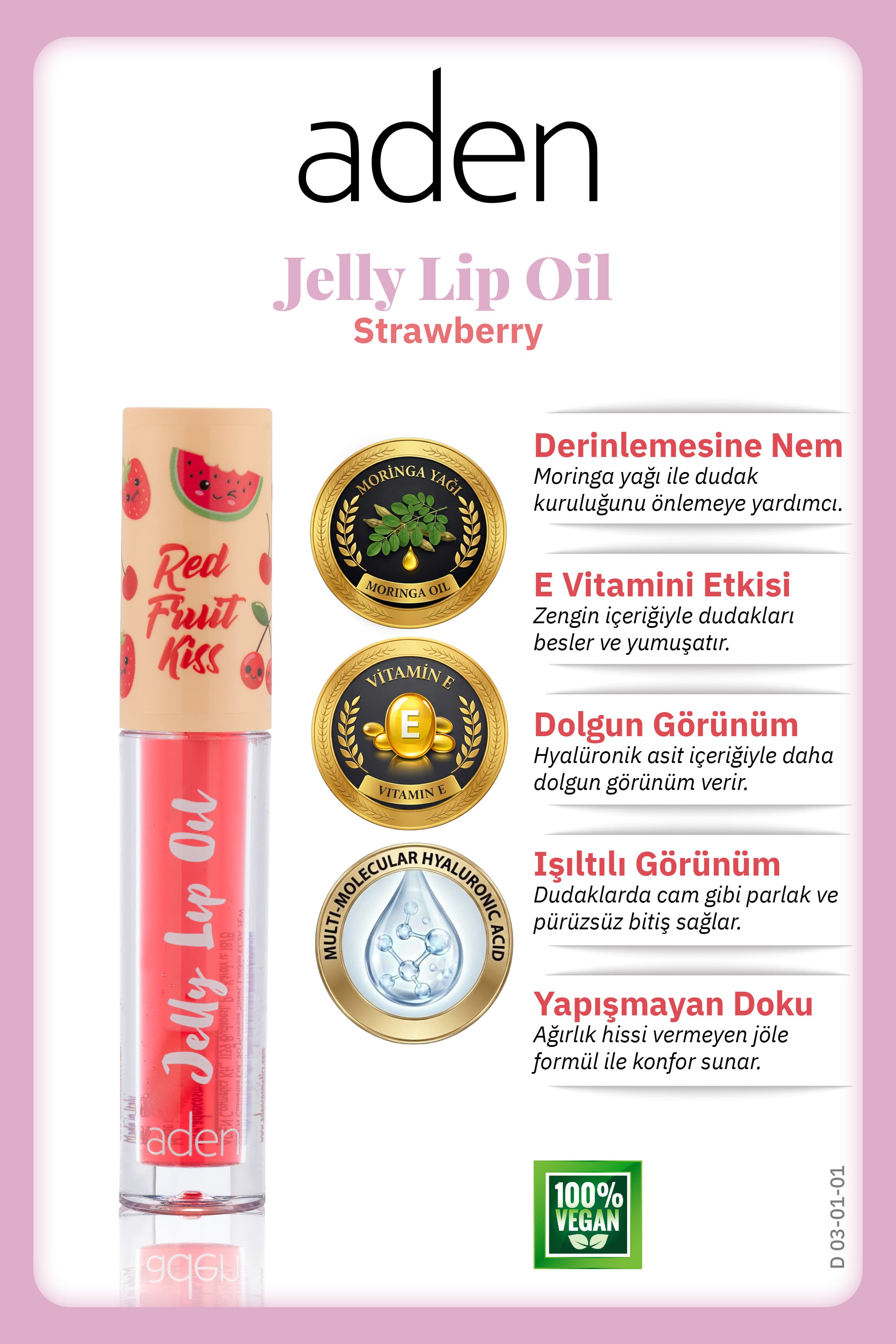 Aden Jelly Lip Oil - Dudak Yağı Strawberry (Çilek)